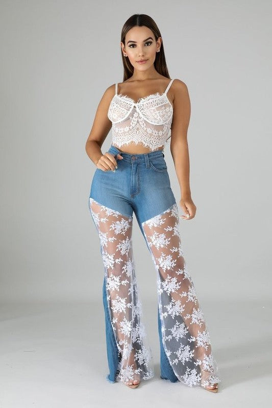 EM Lace Bell Bottom Jean