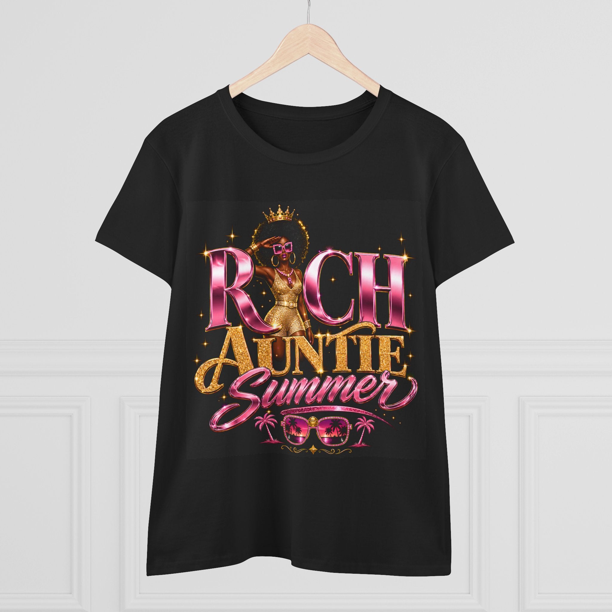Rich Auntie Summer T-Shirt — "Rich in Peace, Purpose, Vibes" Women's Cotton Tee