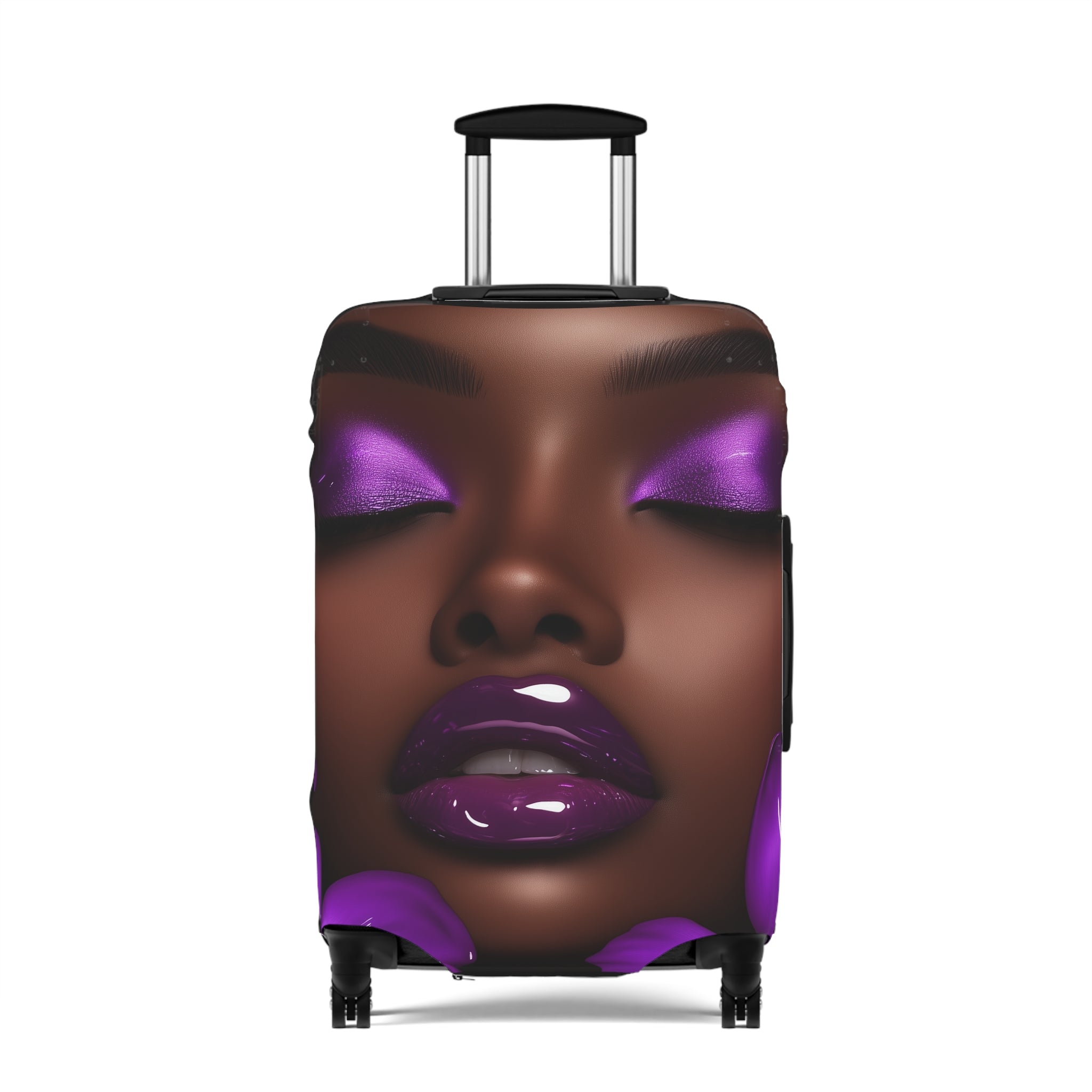 Purple Flower Stylish Luggage Cover - Elegant African American Woman Design for Travel
