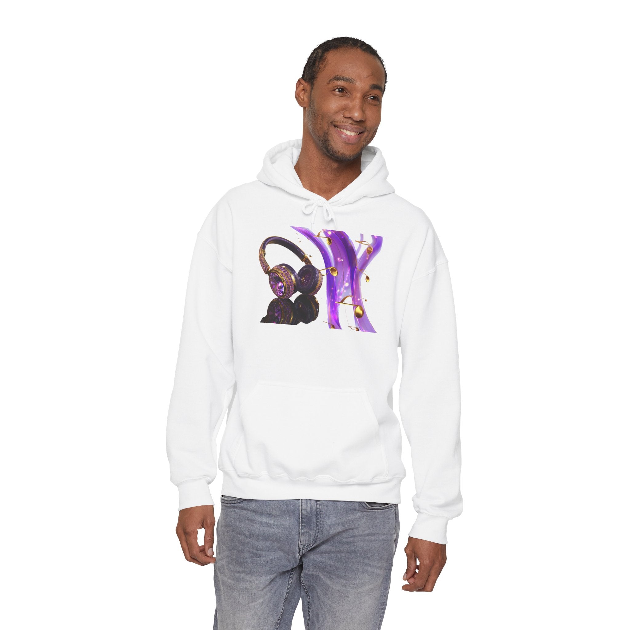 Galaxy Music Letter X Hoodie — Purple Space Headphones Graphic Pullover