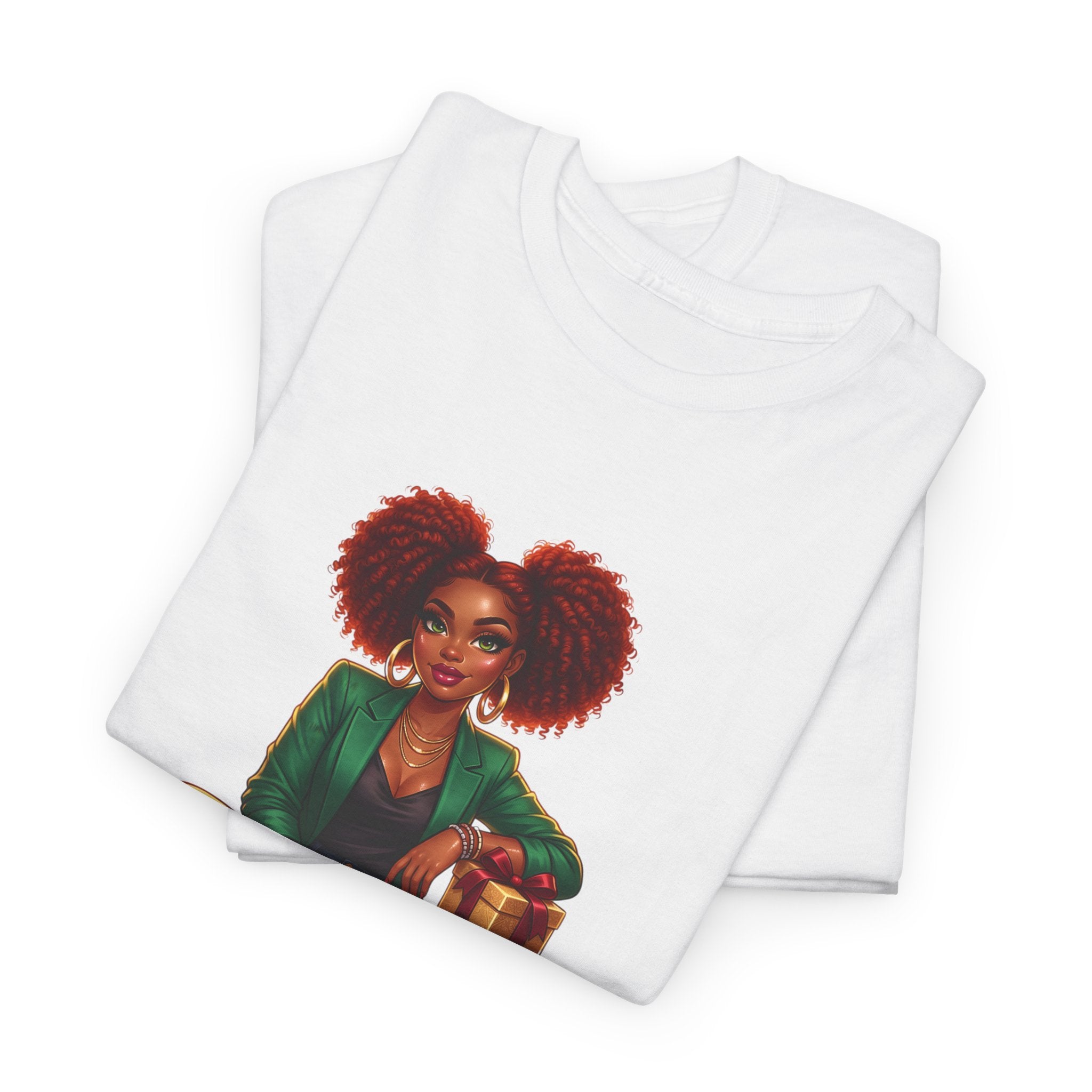 T‑Shirt — 'In The Gift' Afro Woman Graphic Tee, Holiday Present Vibe