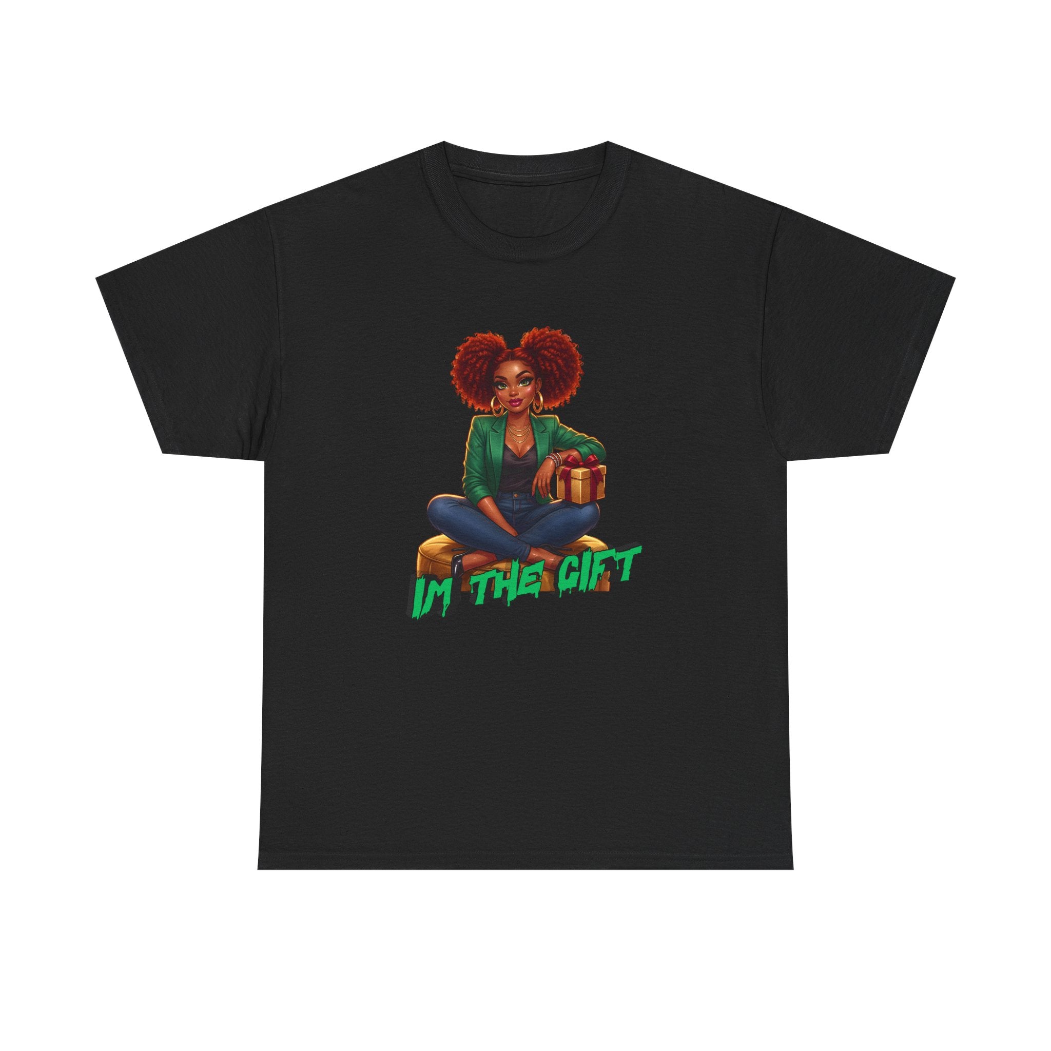 T‑Shirt — 'In The Gift' Afro Woman Graphic Tee, Holiday Present Vibe