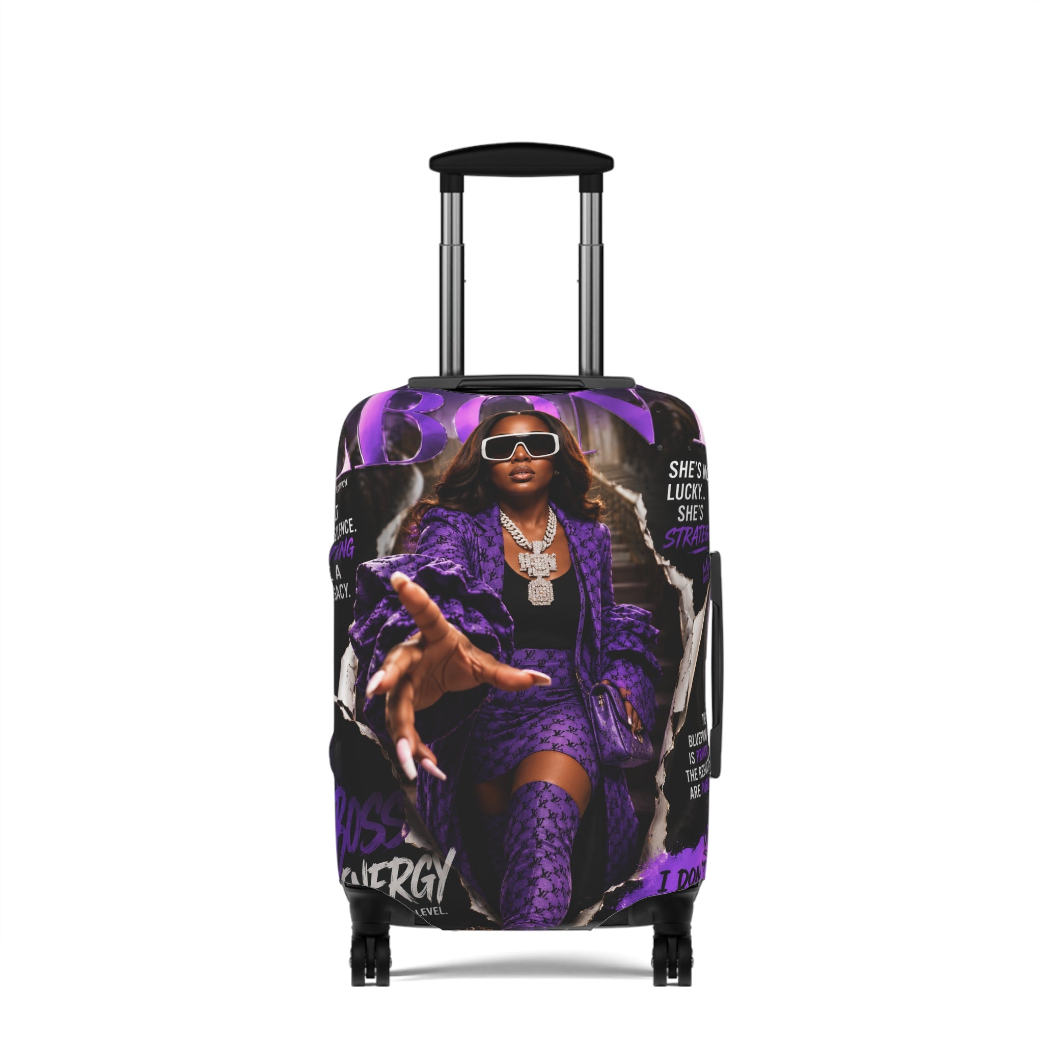 Purple Bold Queen Luggage Cover – Fashionable Travel Protector with Graphic Print