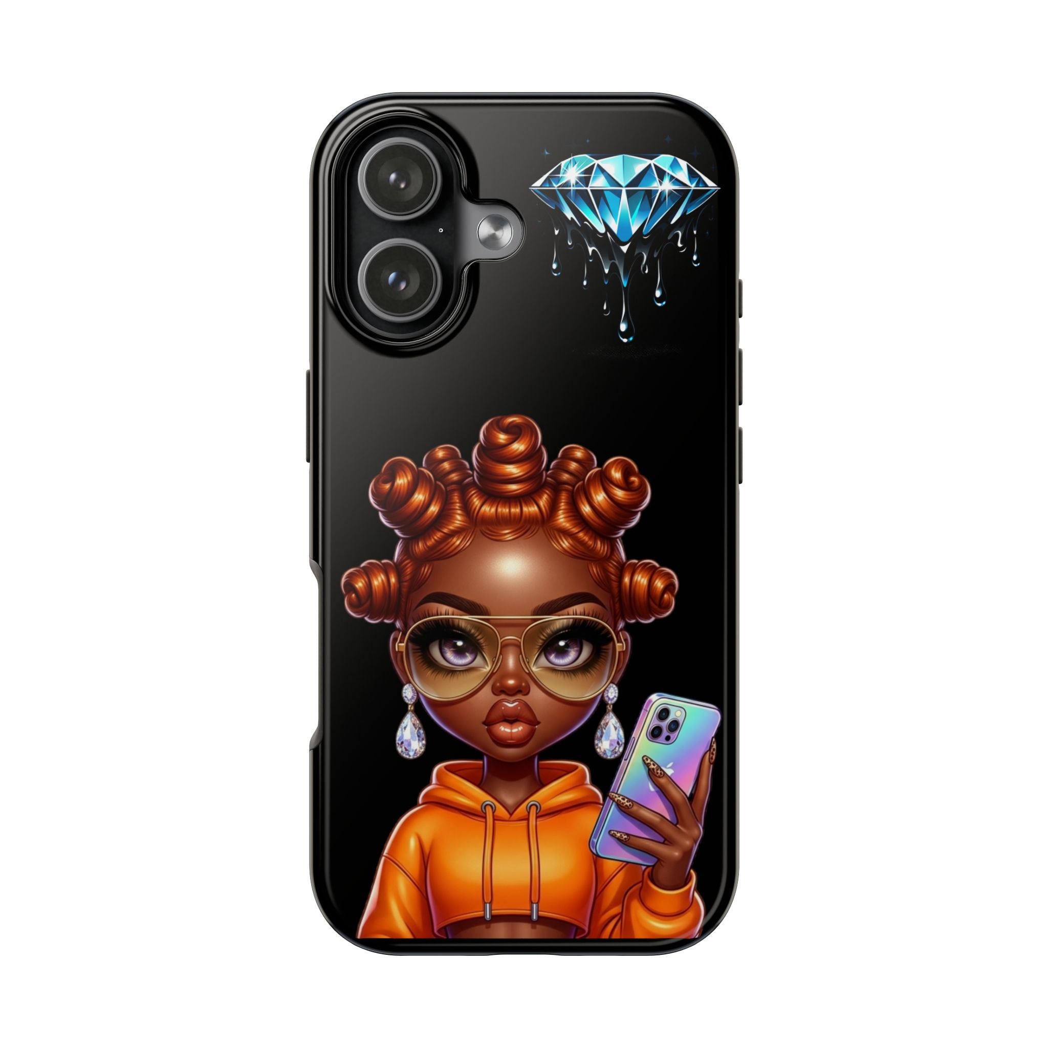 Tough Phone Case — Stylish Afro Girl Illustration with Dripping Diamond