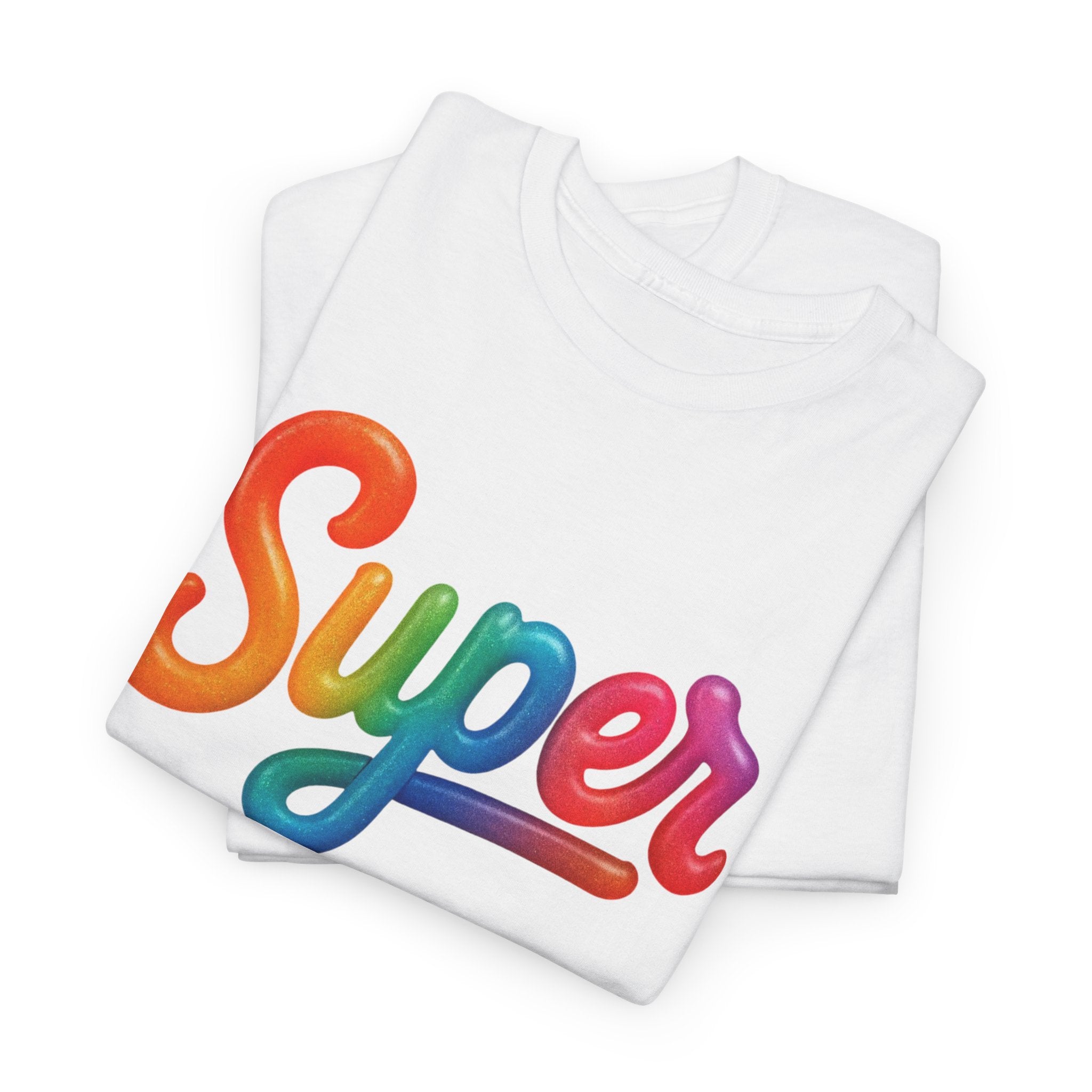 Colorful 'Super' Unisex Heavy Cotton Tee - Casual T-Shirt, Streetwear, Gift for Him/Her, Everyday Wear, Rainbow Design