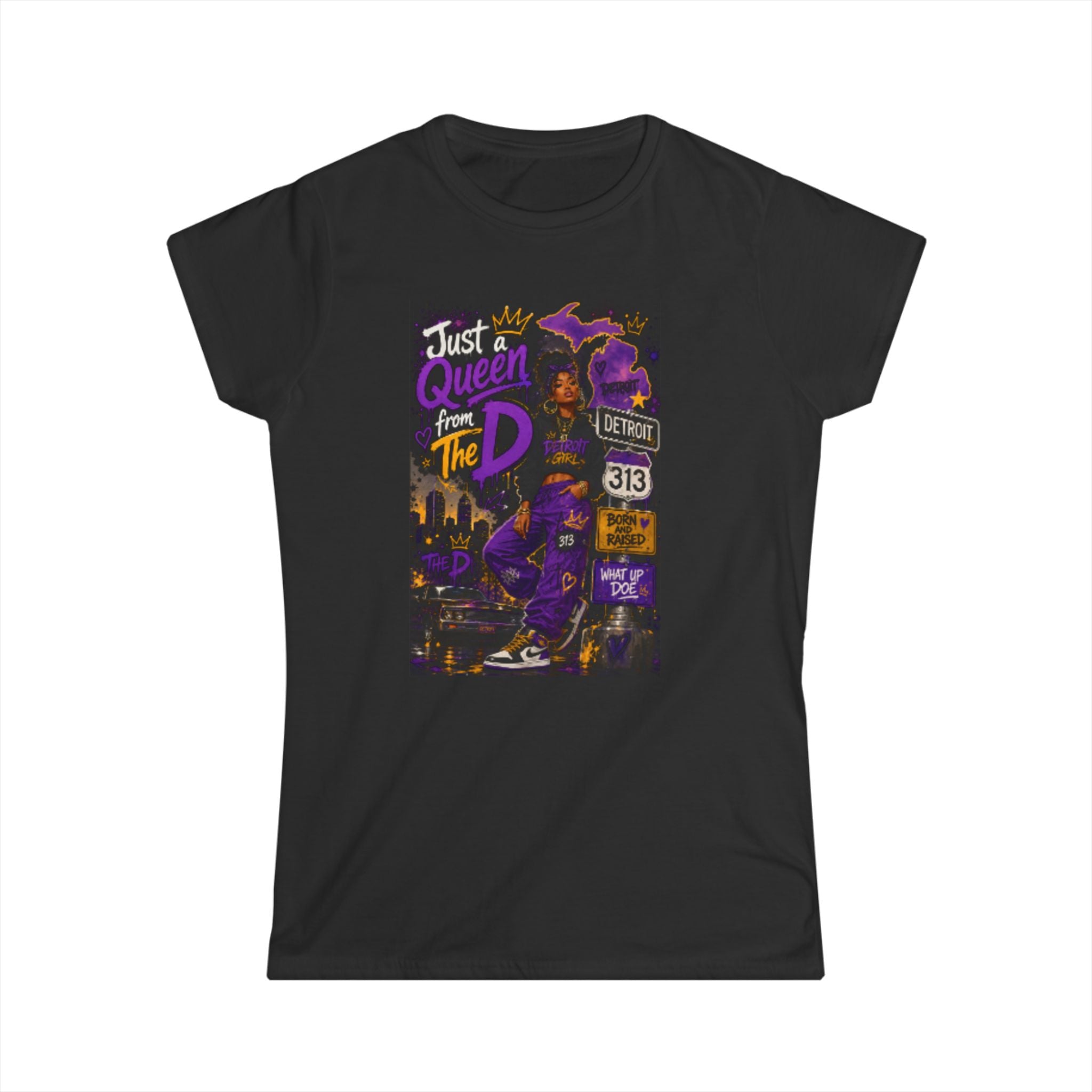 Queen of The D Detroit Tee — "Just a Queen from The D" Women's Black Shirt