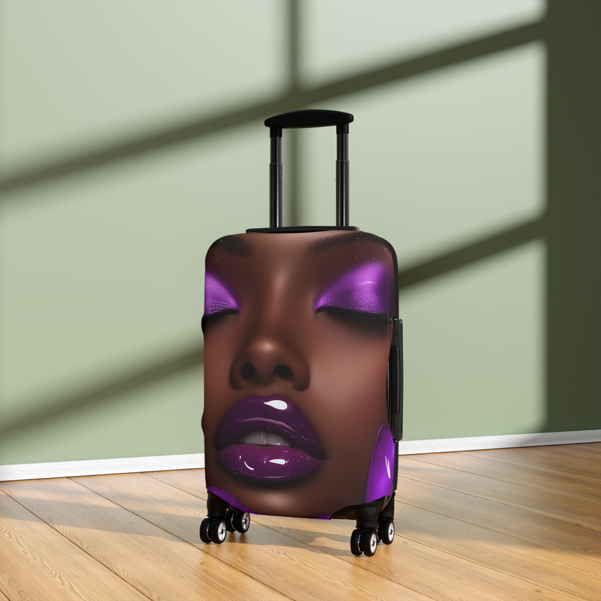 Purple Flower Stylish Luggage Cover - Elegant African American Woman Design for Travel