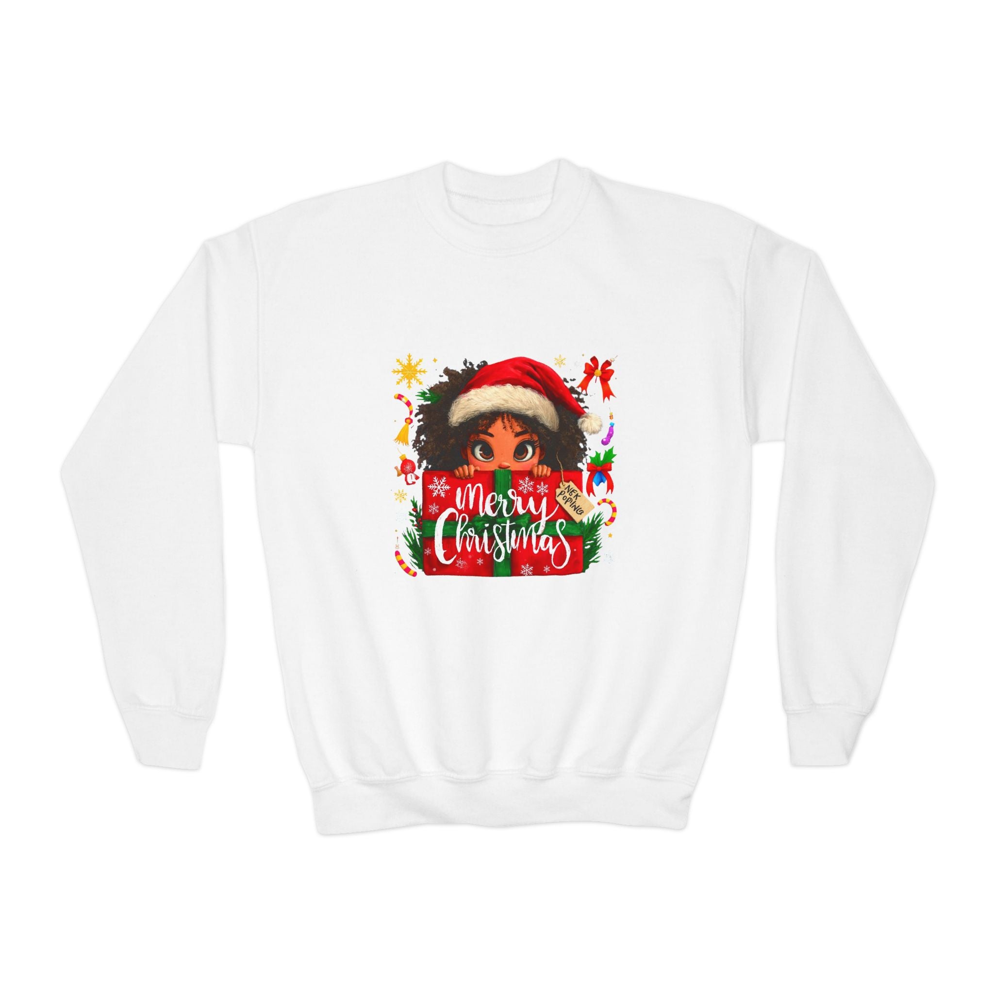 Youth Christmas Sweatshirt - 'Merry Christmas' Cute Elf Design
