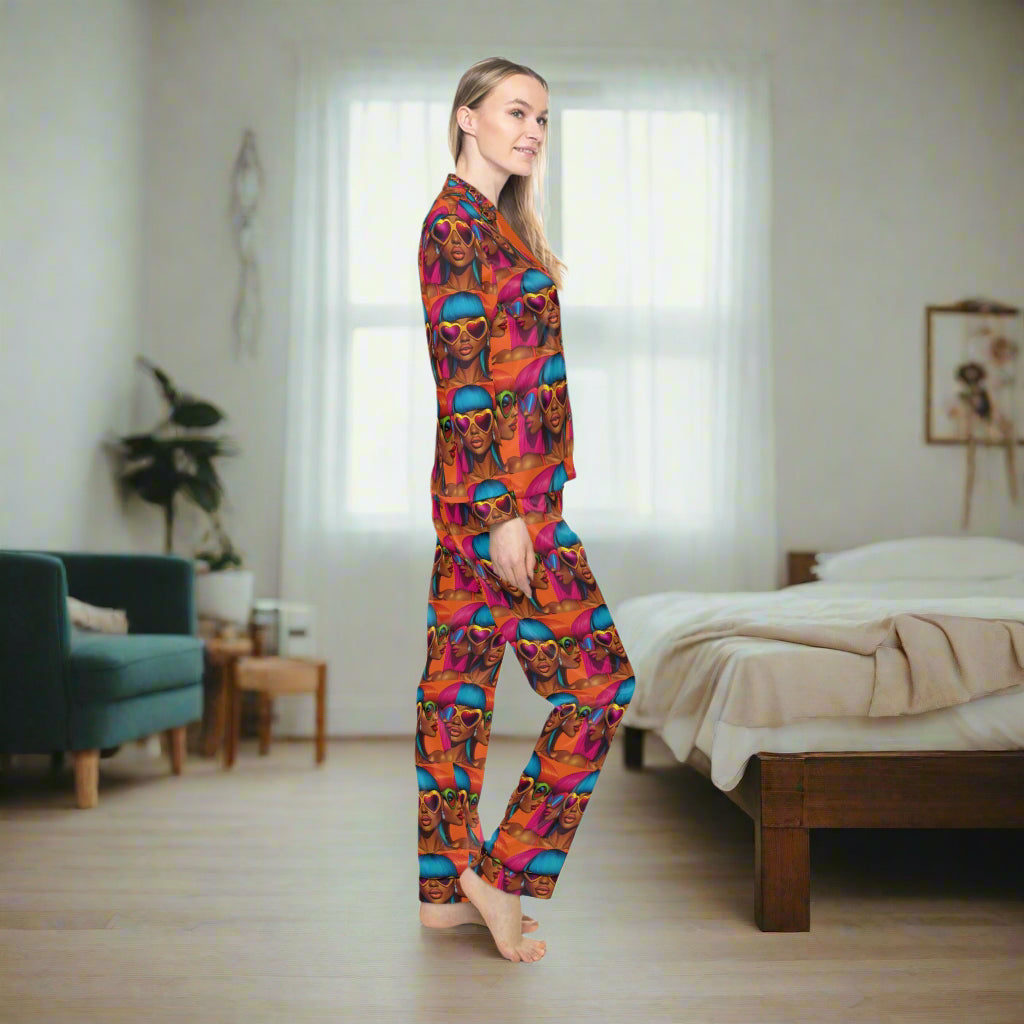 Vibe Vibrant Women's Satin Pajamas - Bold Print for Stylish Relaxation