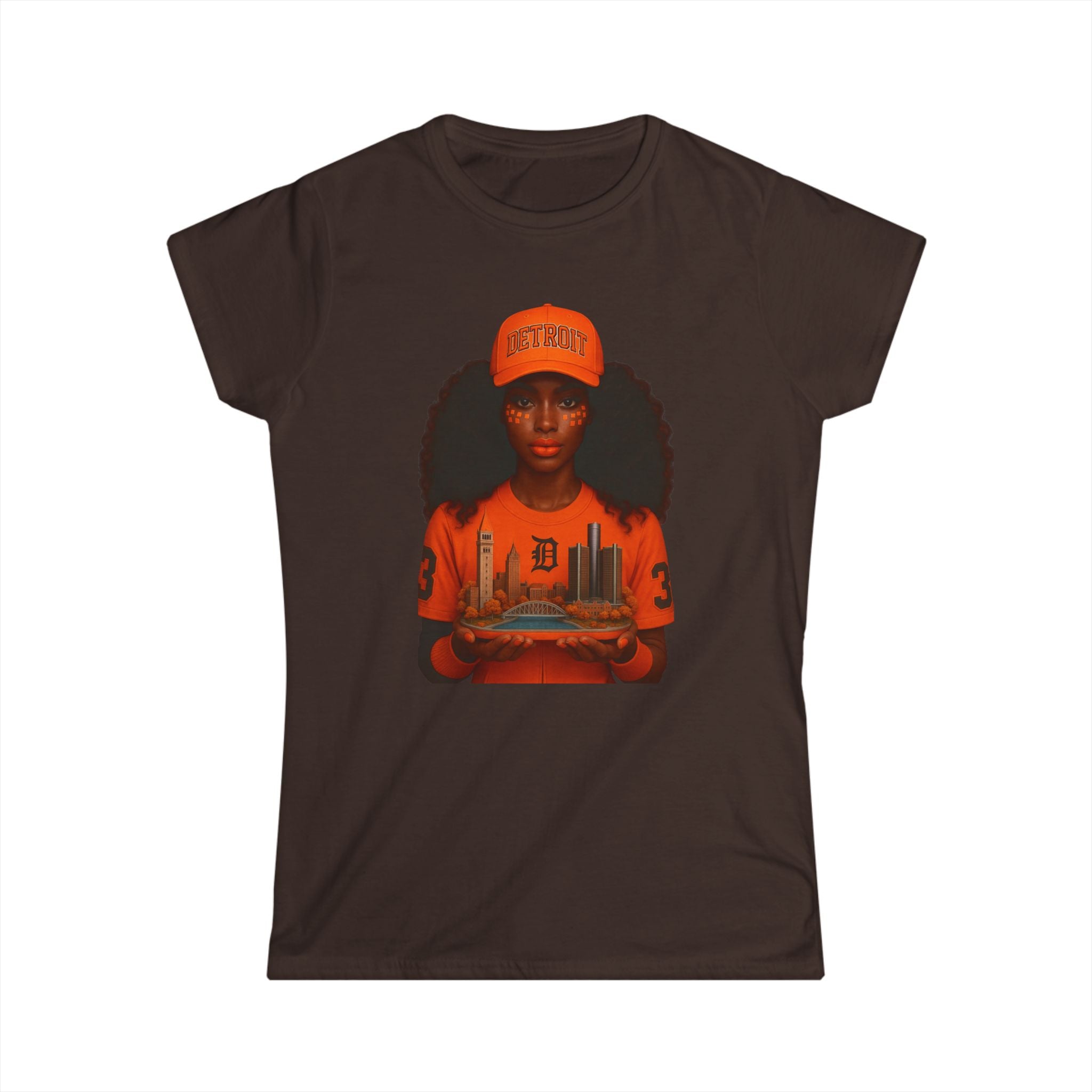 Detroit City Pride Women's Softstyle Tee, Urban Fashion, Casual Wear, Gift for Her, Streetwear, Cityscape T-Shirt, Vibrant Graphic Tee