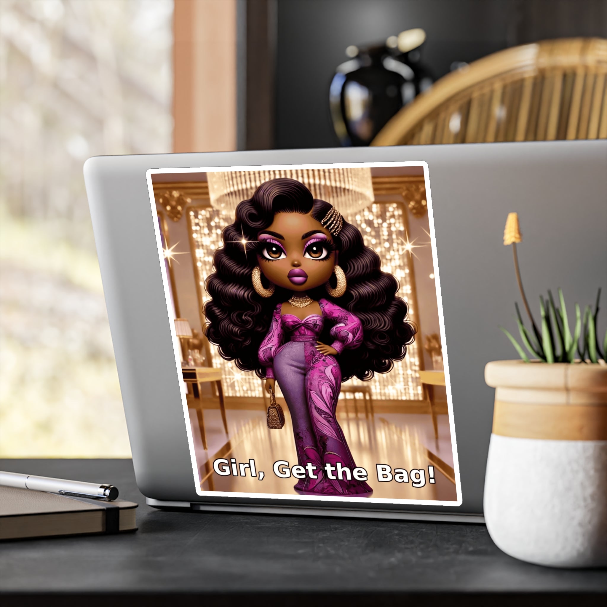 Empowering Kiss-Cut Vinyl Decals - 'Girl, Get the Bag!' Decorative Stickers for Self-Expression