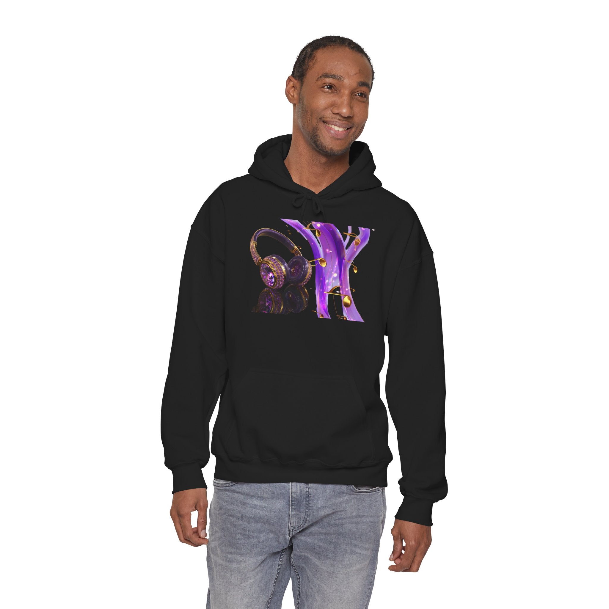 Galaxy Music Letter X Hoodie — Purple Space Headphones Graphic Pullover