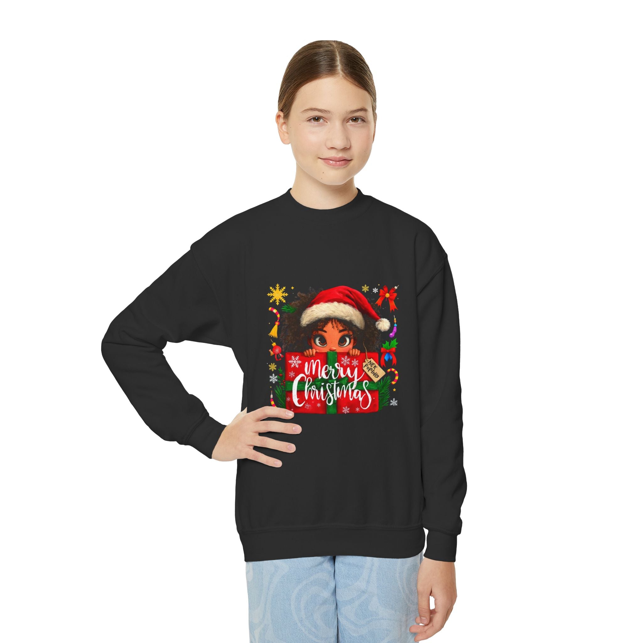Youth Christmas Sweatshirt - 'Merry Christmas' Cute Elf Design