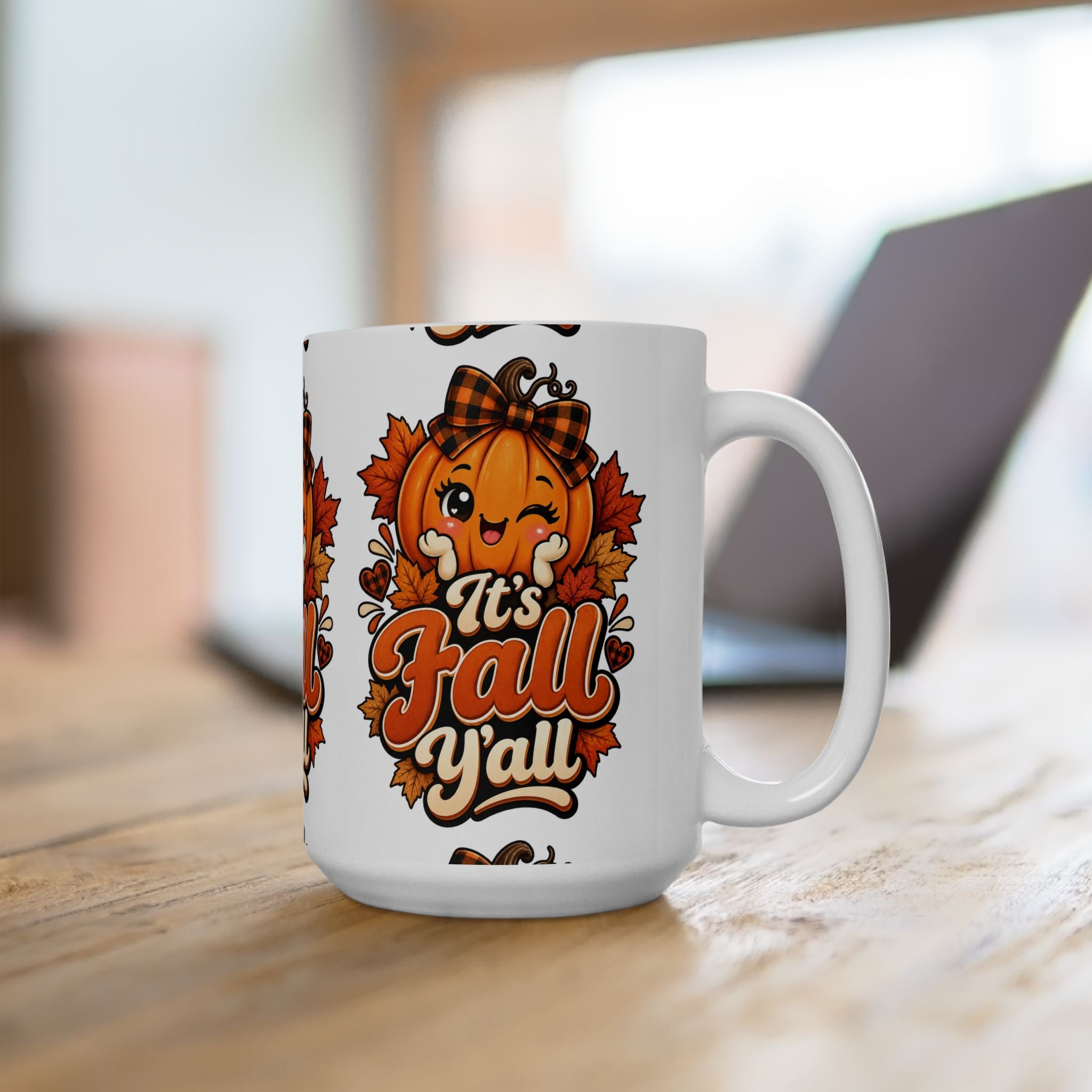 It's Fall Y'all Ceramic Mug — Cute Pumpkin & Autumn Leaves 11oz/15oz