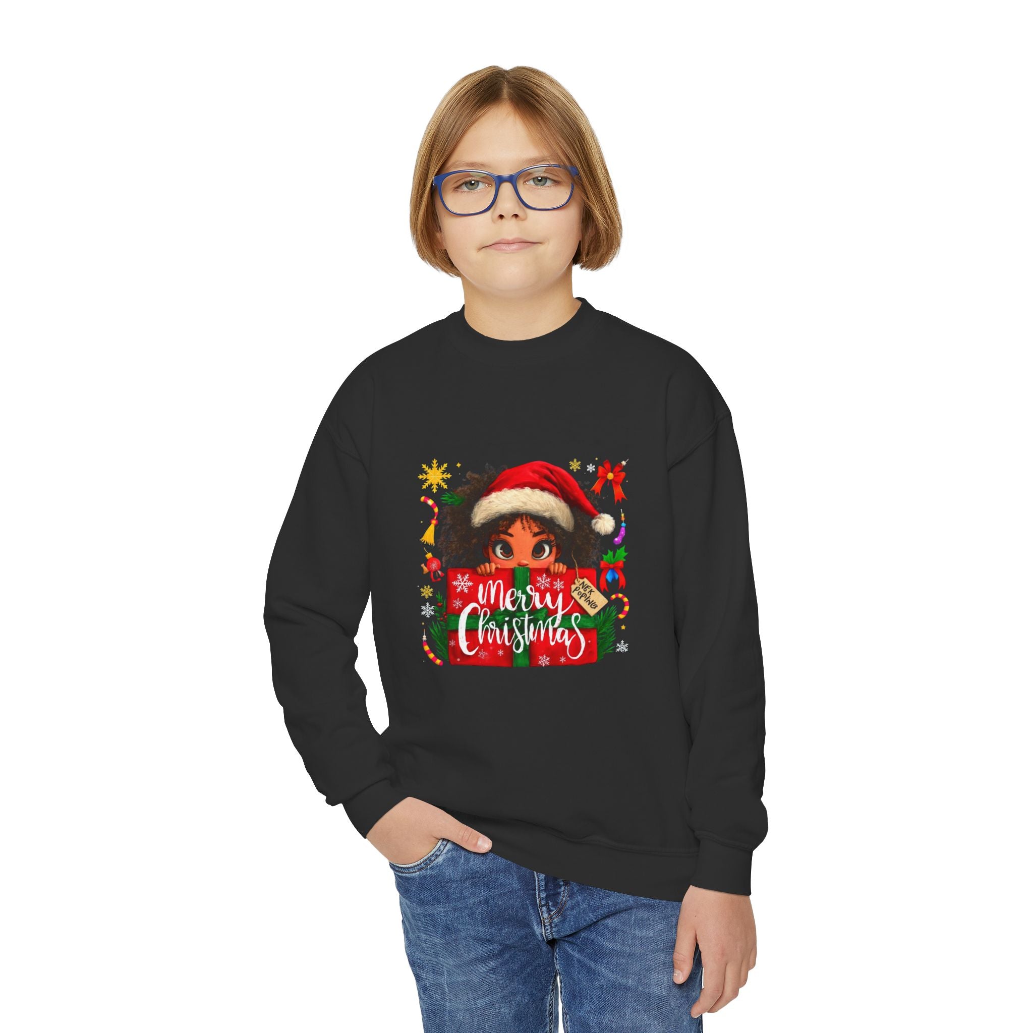 Youth Christmas Sweatshirt - 'Merry Christmas' Cute Elf Design