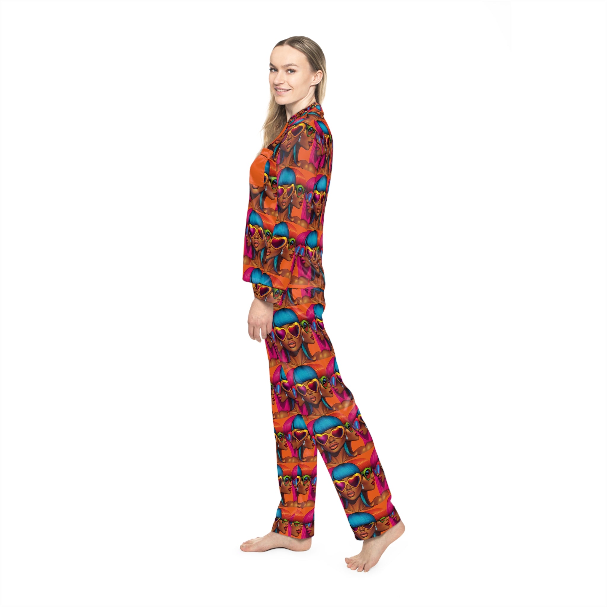 Vibe Vibrant Women's Satin Pajamas - Bold Print for Stylish Relaxation