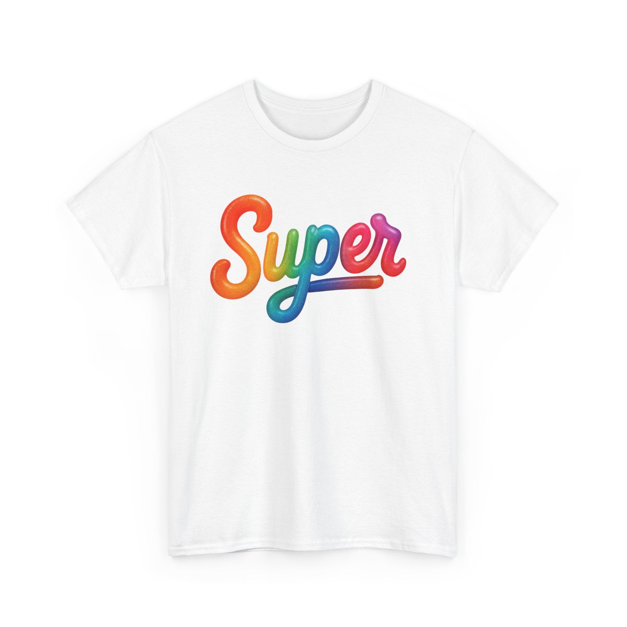 Colorful 'Super' Unisex Heavy Cotton Tee - Casual T-Shirt, Streetwear, Gift for Him/Her, Everyday Wear, Rainbow Design