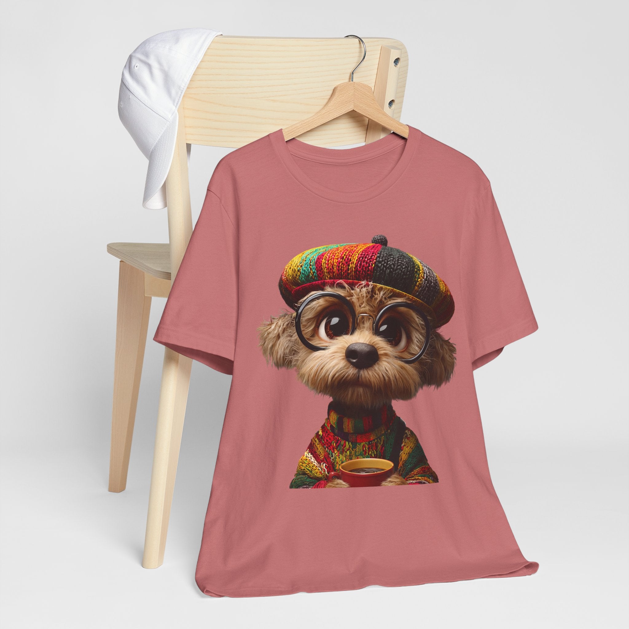 Cute Dog Graphic Tee — Rasta Hat Puppy Portrait T-Shirt
