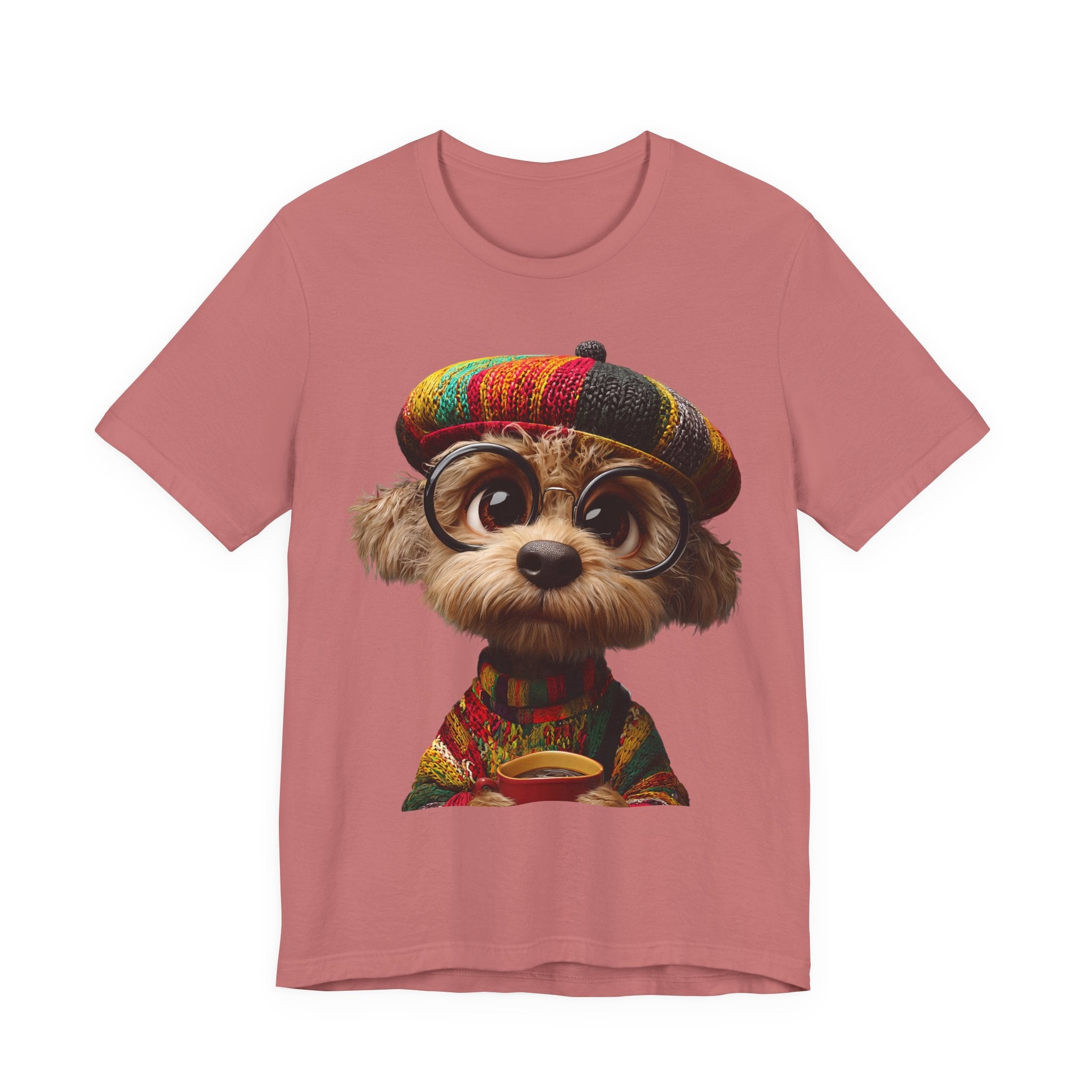 Cute Dog Graphic Tee — Rasta Hat Puppy Portrait T-Shirt