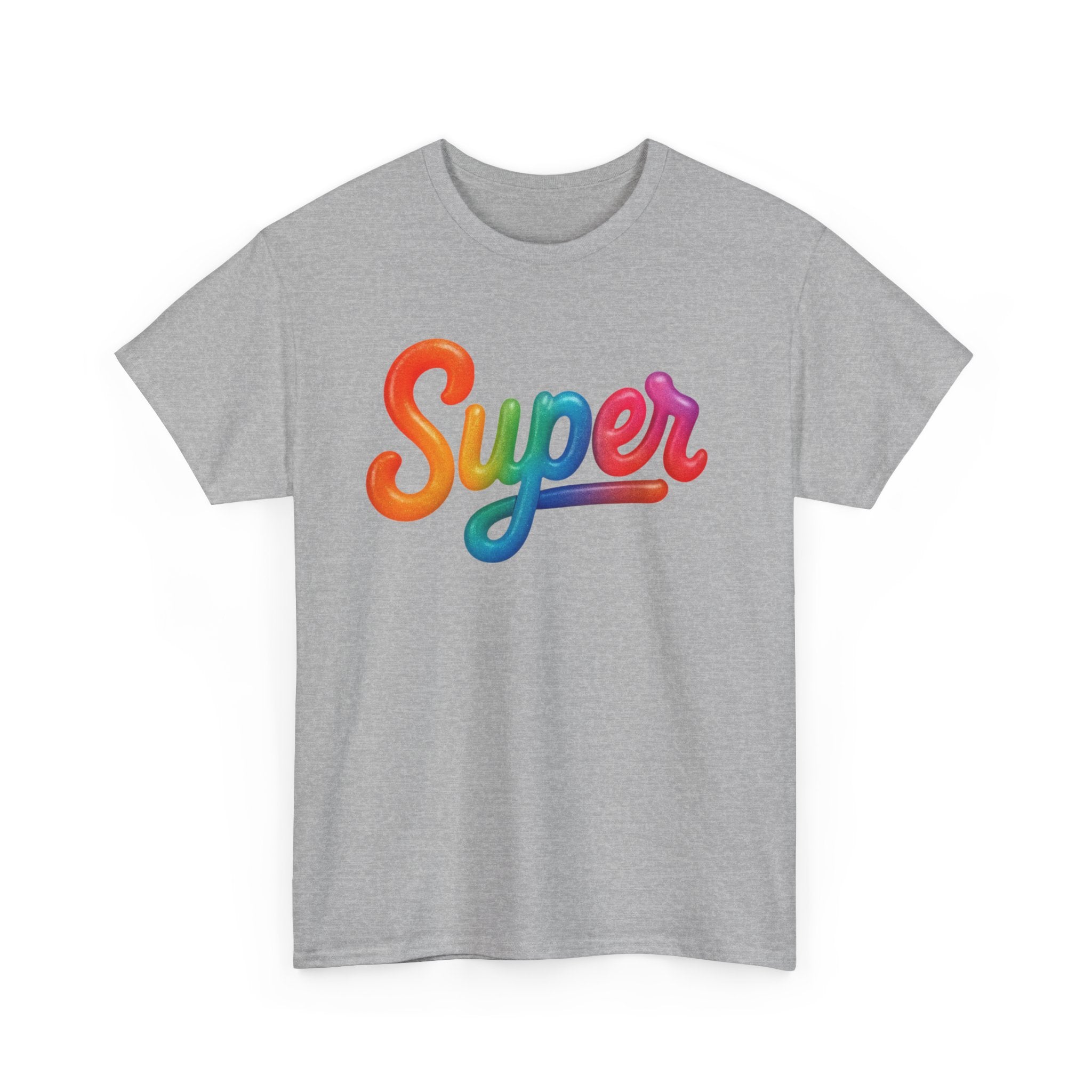 Colorful 'Super' Unisex Heavy Cotton Tee - Casual T-Shirt, Streetwear, Gift for Him/Her, Everyday Wear, Rainbow Design