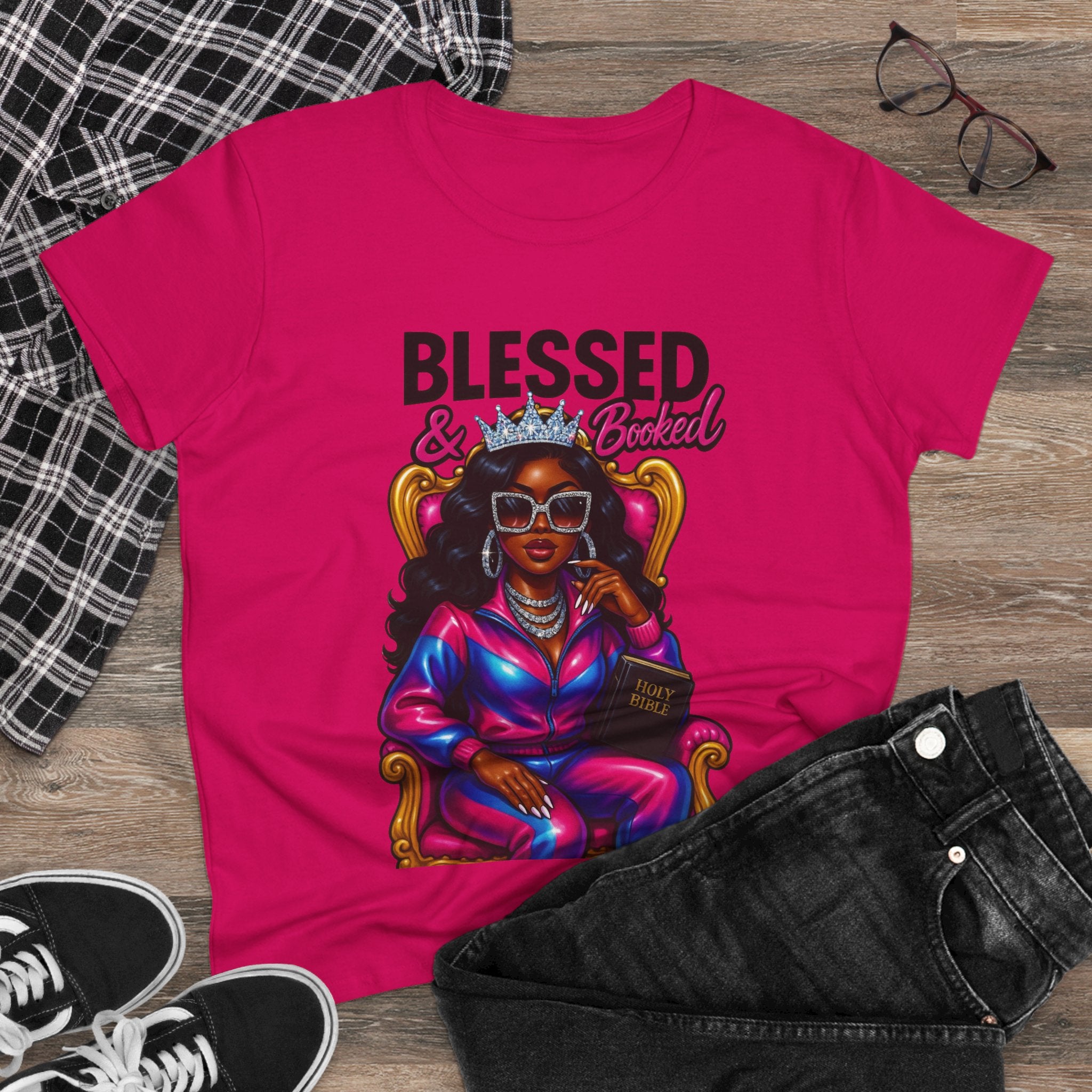 Blessed & Booked Women's Midweight Cotton Tee - Stylish Graphic Shirt for Readers