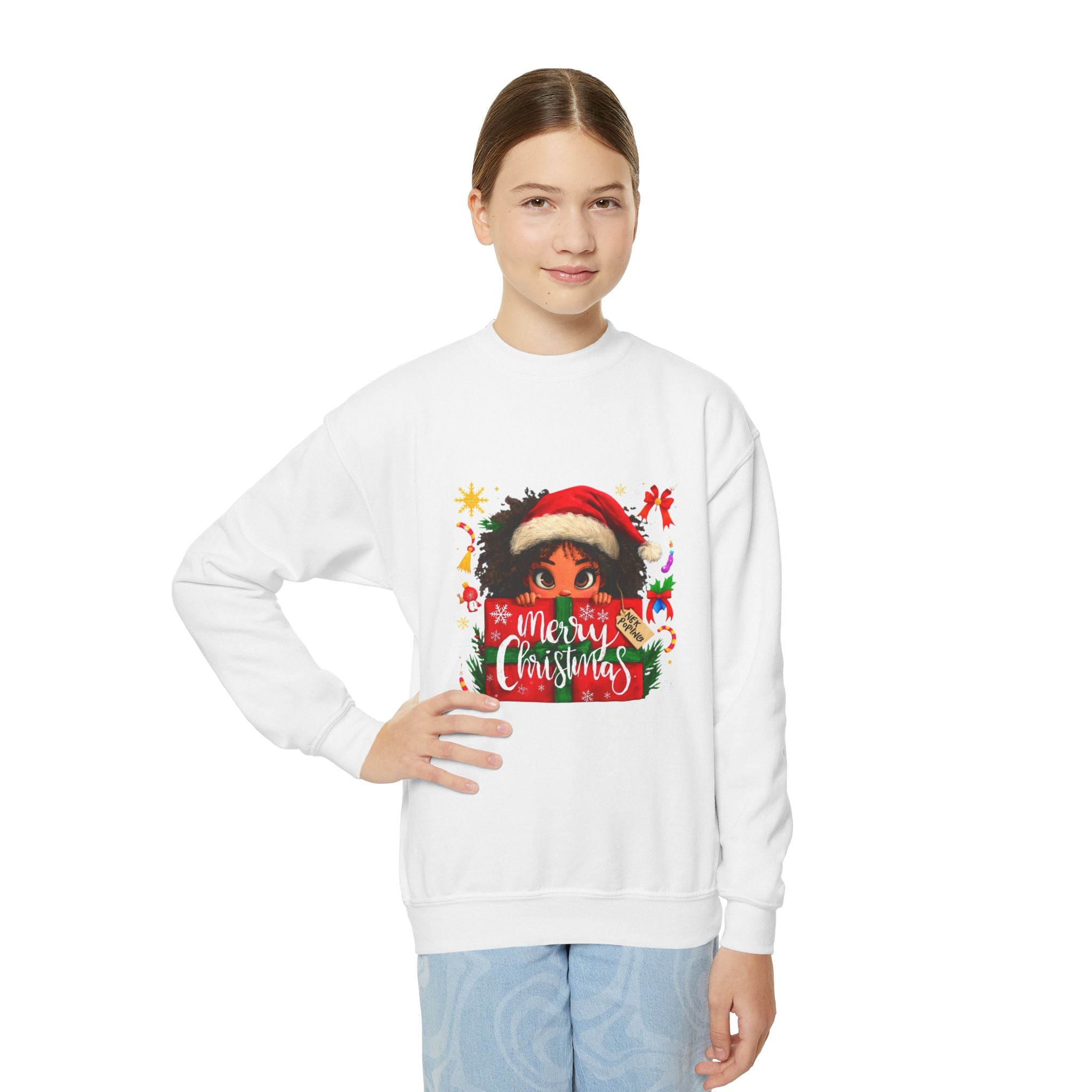 Youth Christmas Sweatshirt - 'Merry Christmas' Cute Elf Design