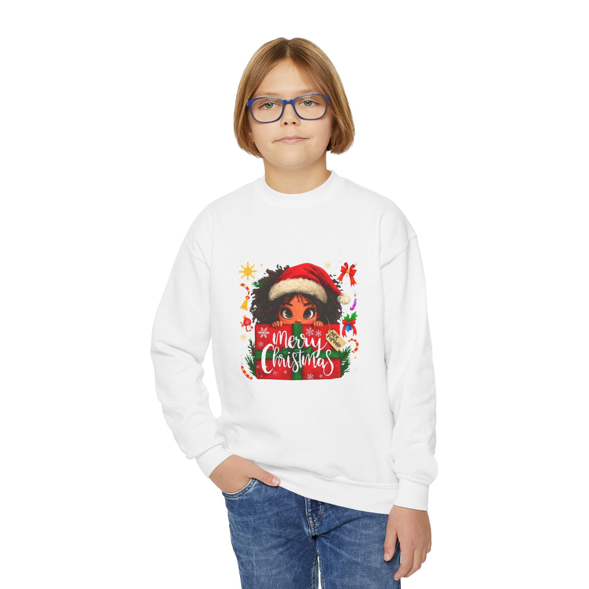 Youth Christmas Sweatshirt - 'Merry Christmas' Cute Elf Design