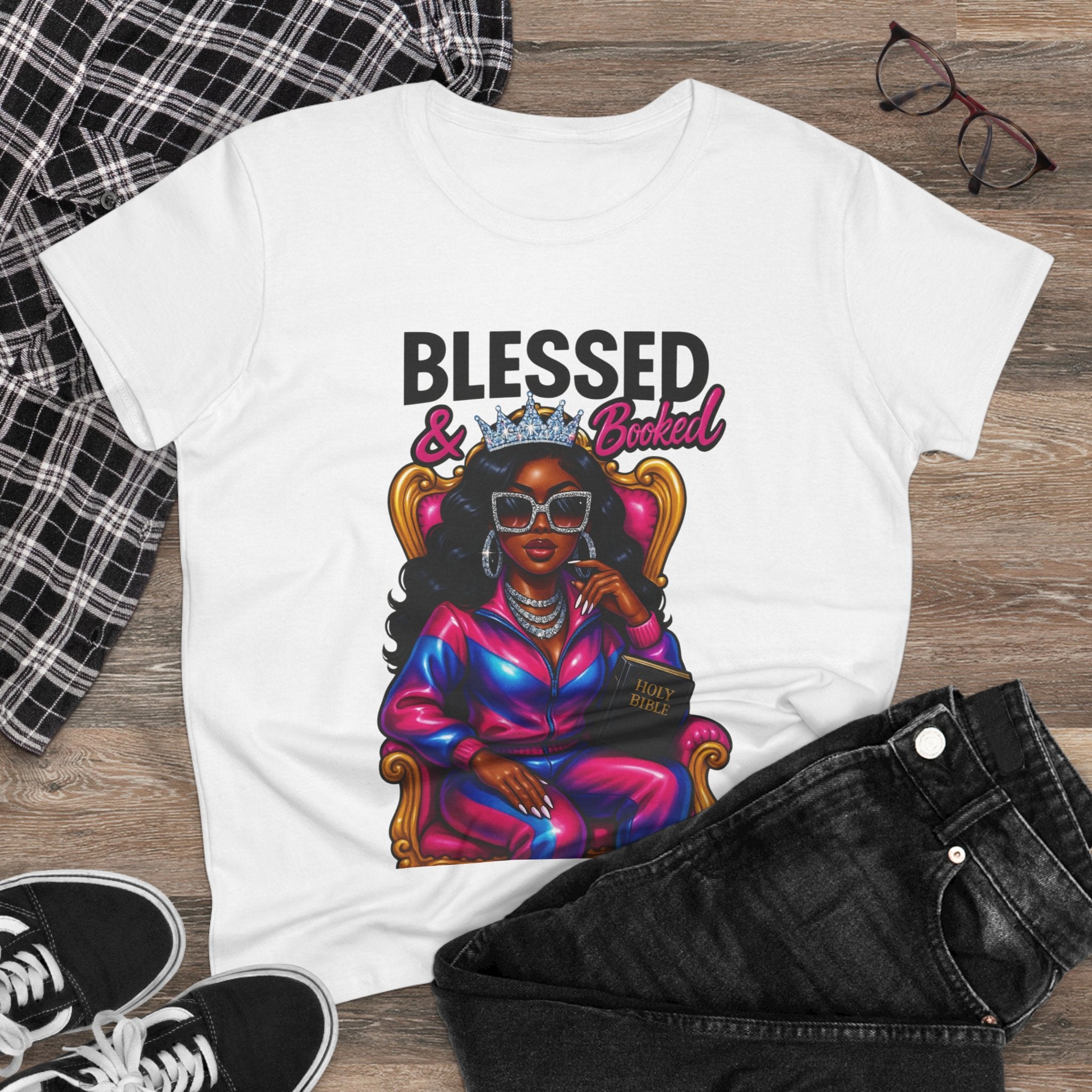 Blessed & Booked Women's Midweight Cotton Tee - Stylish Graphic Shirt for Readers