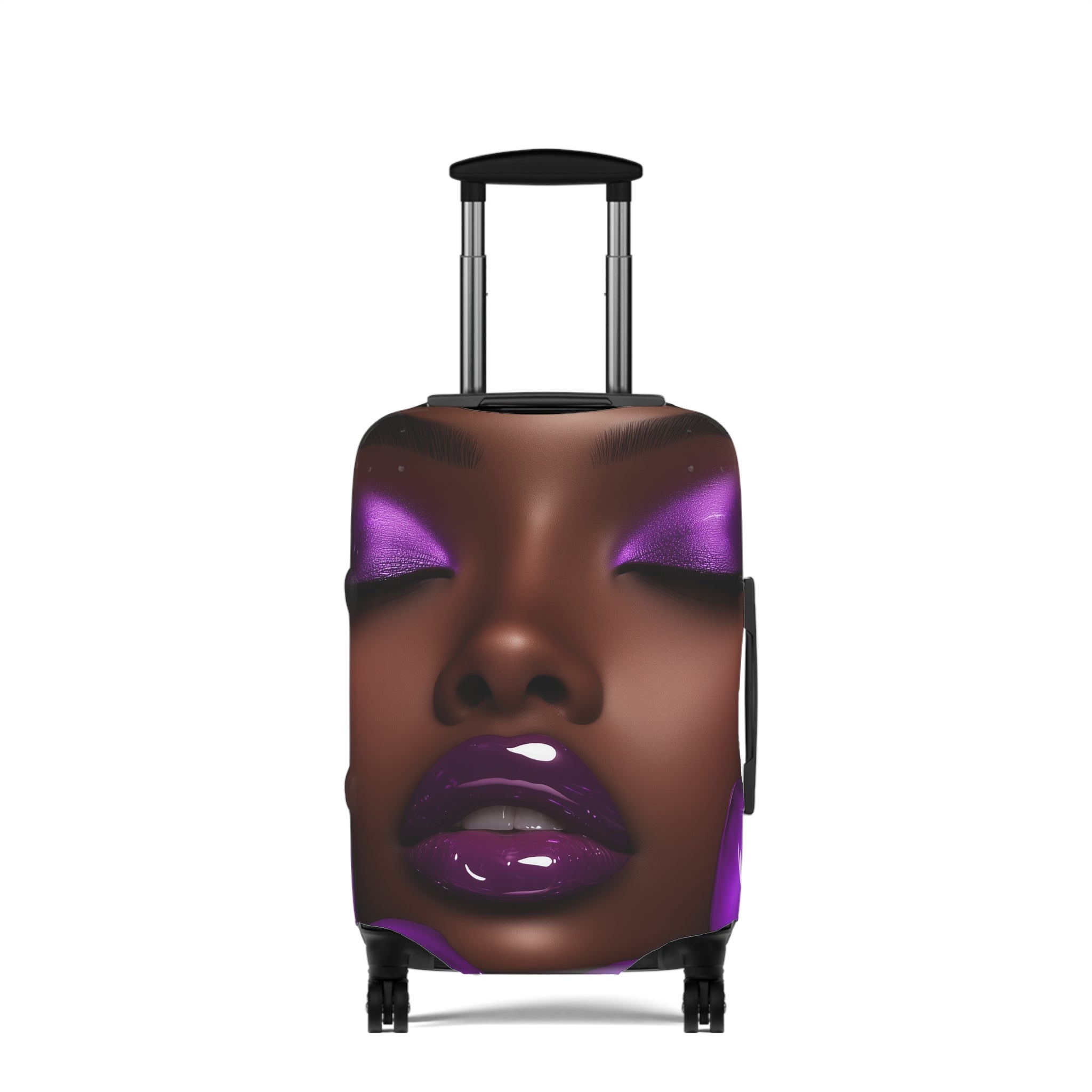 Purple Flower Stylish Luggage Cover - Elegant African American Woman Design for Travel