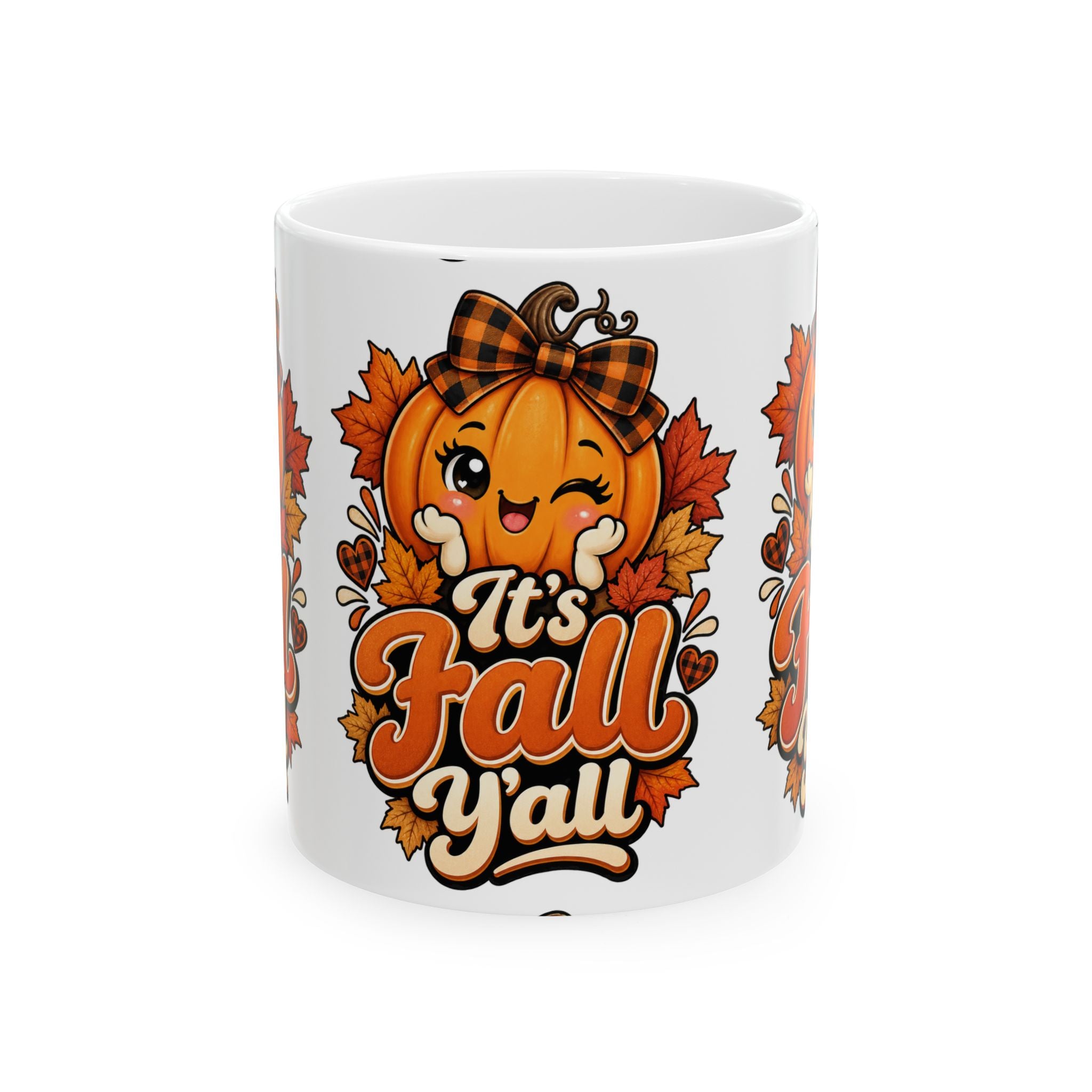 It's Fall Y'all Ceramic Mug — Cute Pumpkin & Autumn Leaves 11oz/15oz