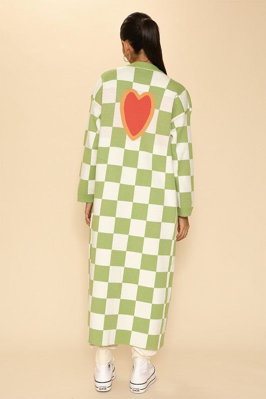 EM Long knit checkered cardigan