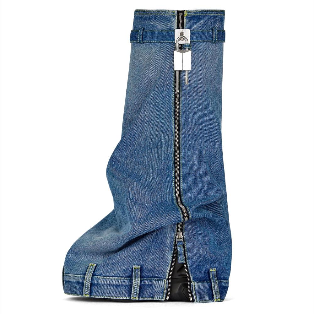 2023 zipper jeans platform boots - ShopEbonyMonique