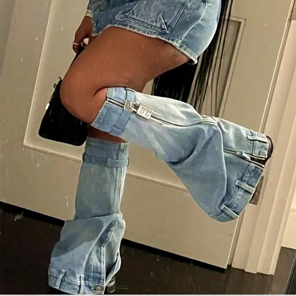 2023 zipper jeans platform boots - ShopEbonyMonique