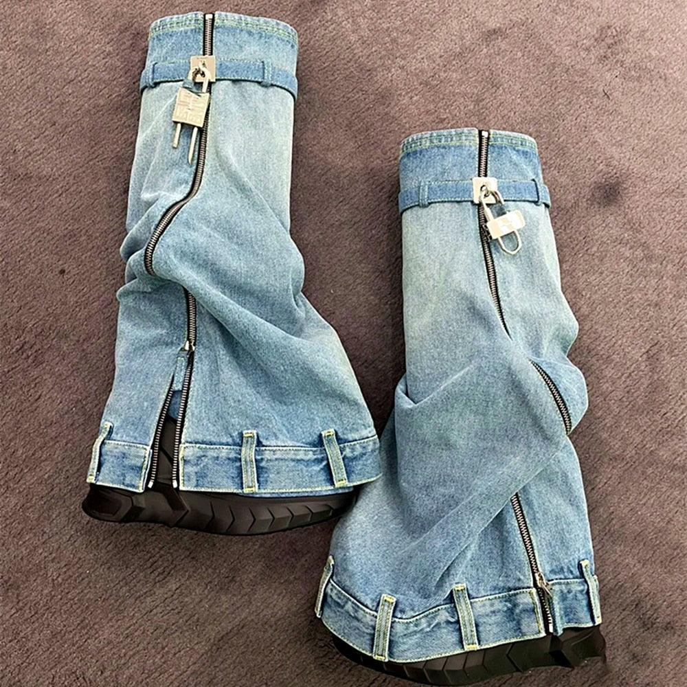 2023 zipper jeans platform boots - ShopEbonyMonique