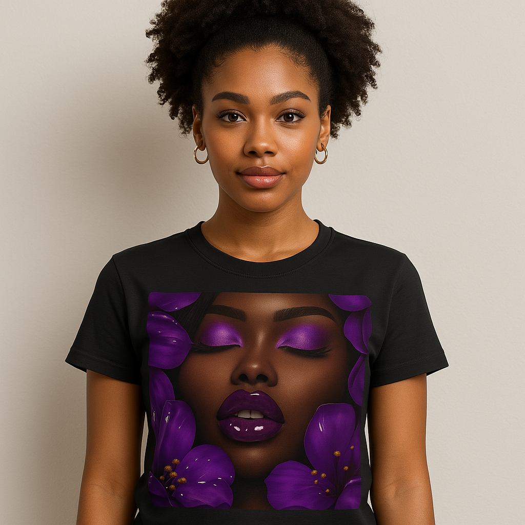 Women Softstyle Tee - Purple Floral Beauty Design for Everyday Wear