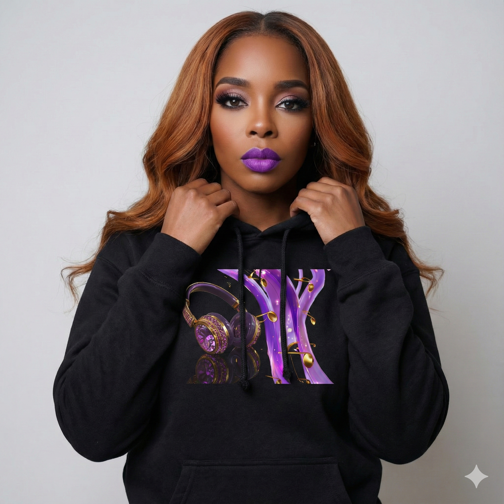 Galaxy Music Letter X Hoodie — Purple Space Headphones Graphic Pullover