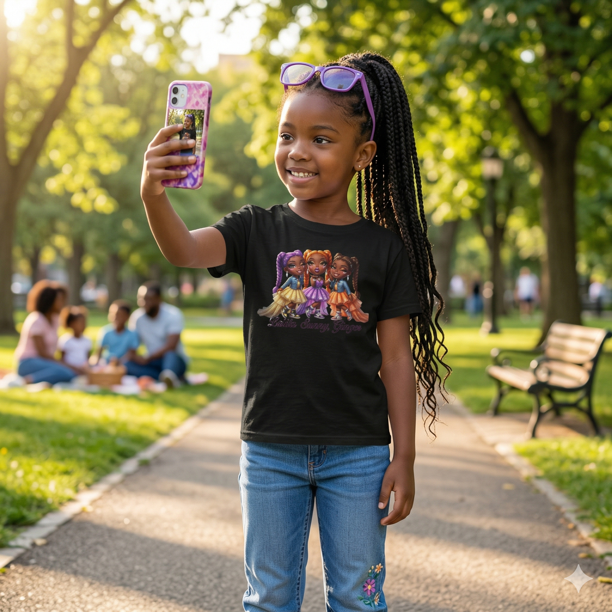 Sunny Lala Ginger Kids Tee — 'Sister Squad' Cartoon Girls Graphic Shirt