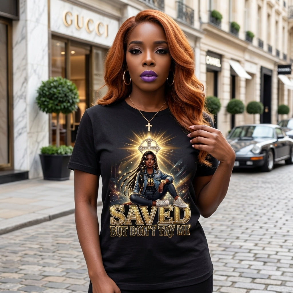 Saved But Don’t Try Me T-Shirt — Faithful, Confident Christian Tee