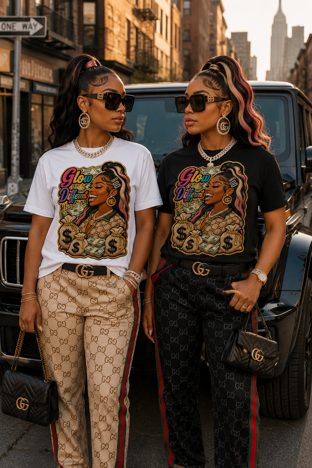 Graphic Tee — "Glow Up" Retro Woman with Money Illustration