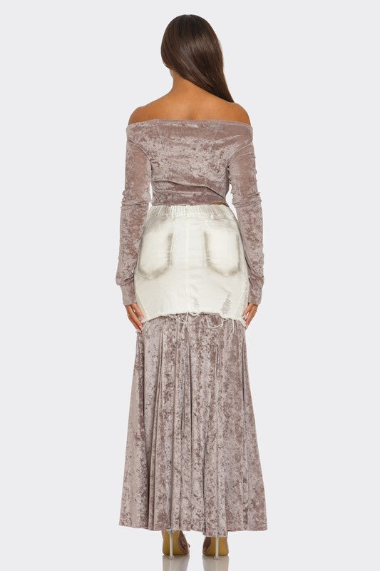 White Velvet-Denim Fusion Set