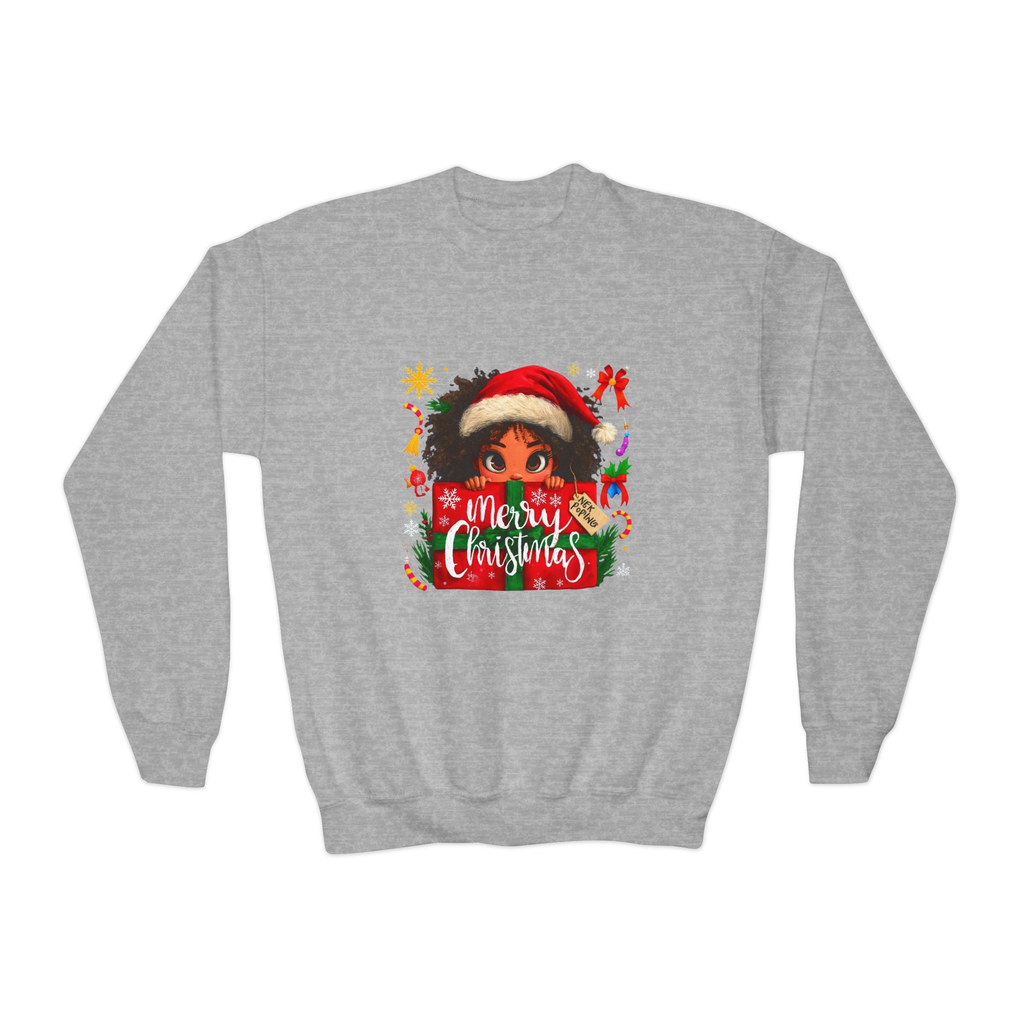 Youth Christmas Sweatshirt - 'Merry Christmas' Cute Elf Design