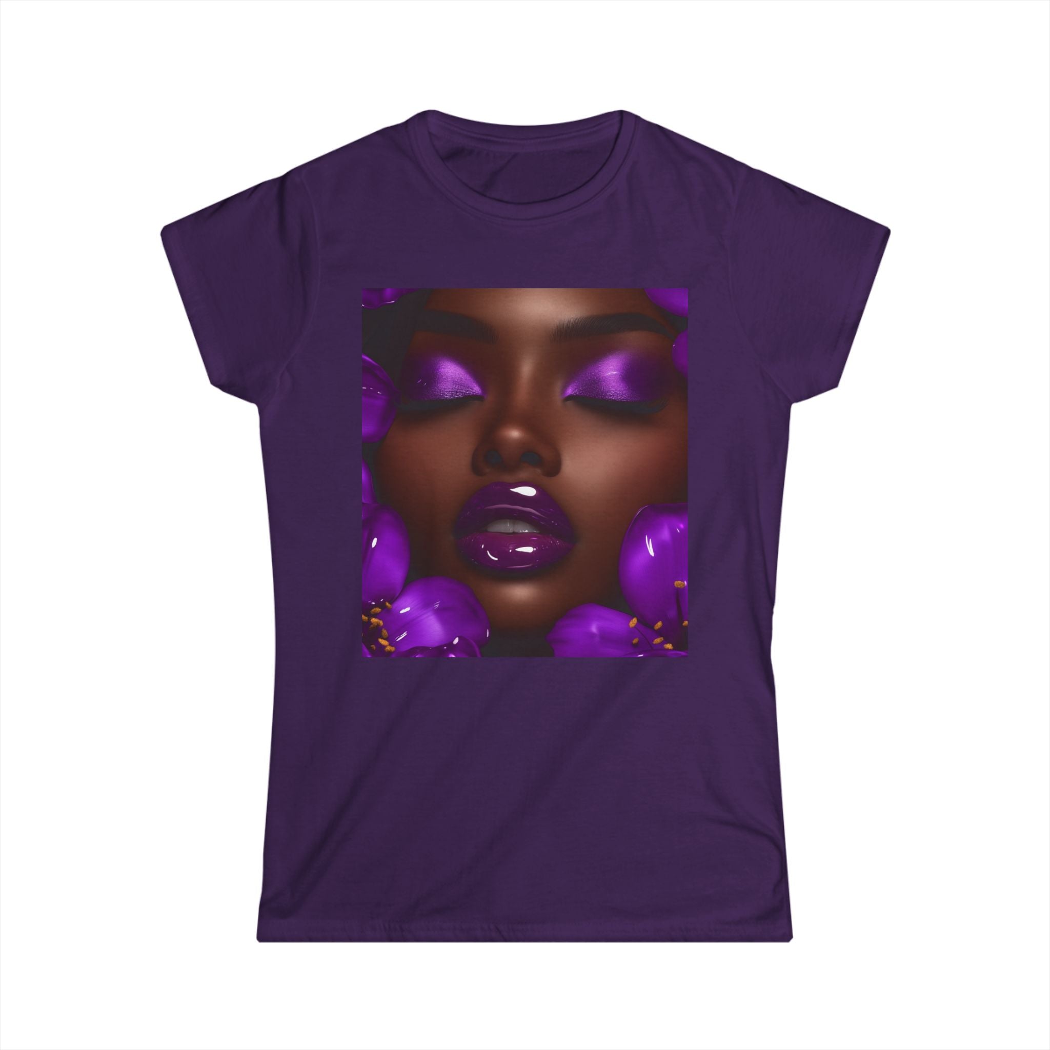 Women Softstyle Tee - Purple Floral Beauty Design for Everyday Wear