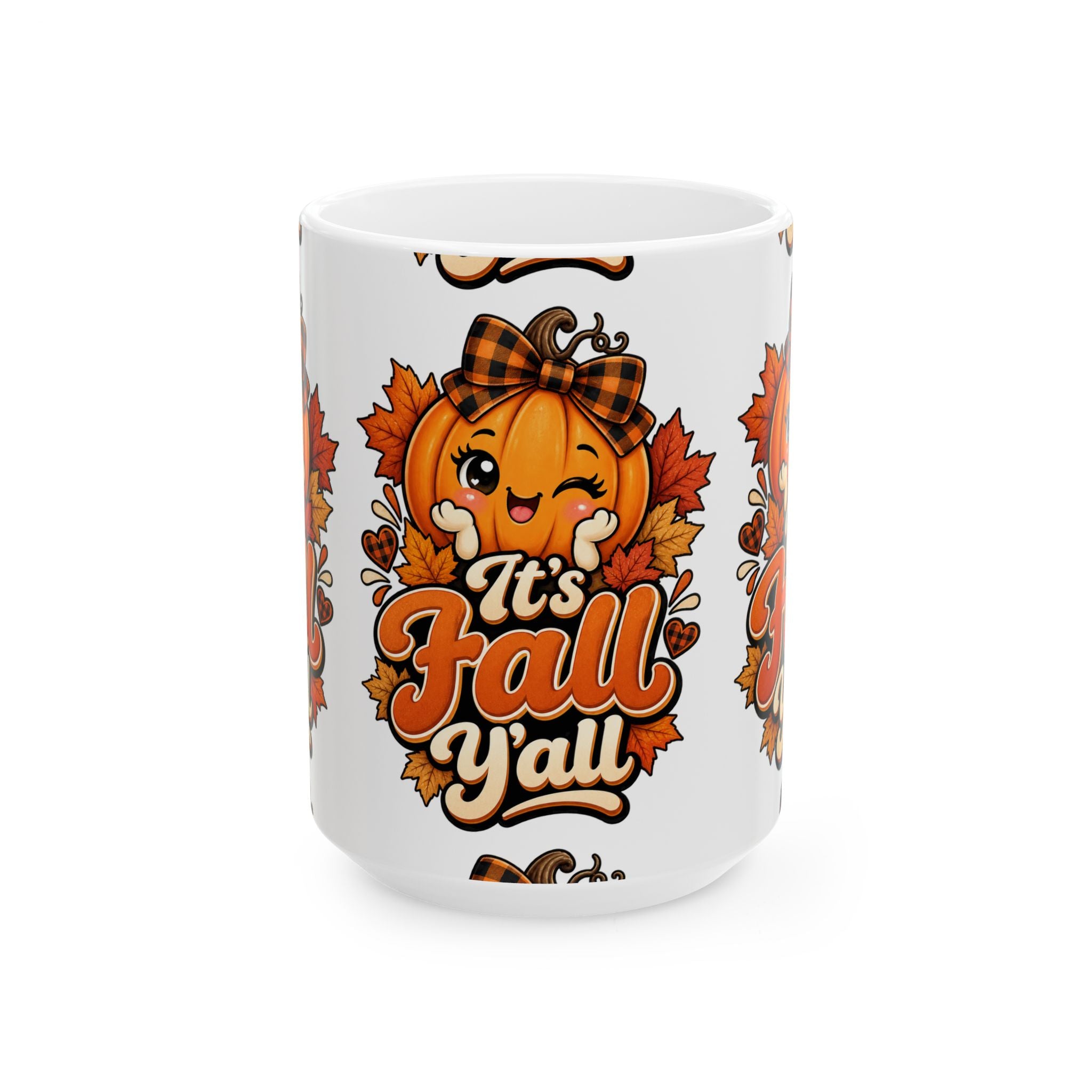 It's Fall Y'all Ceramic Mug — Cute Pumpkin & Autumn Leaves 11oz/15oz