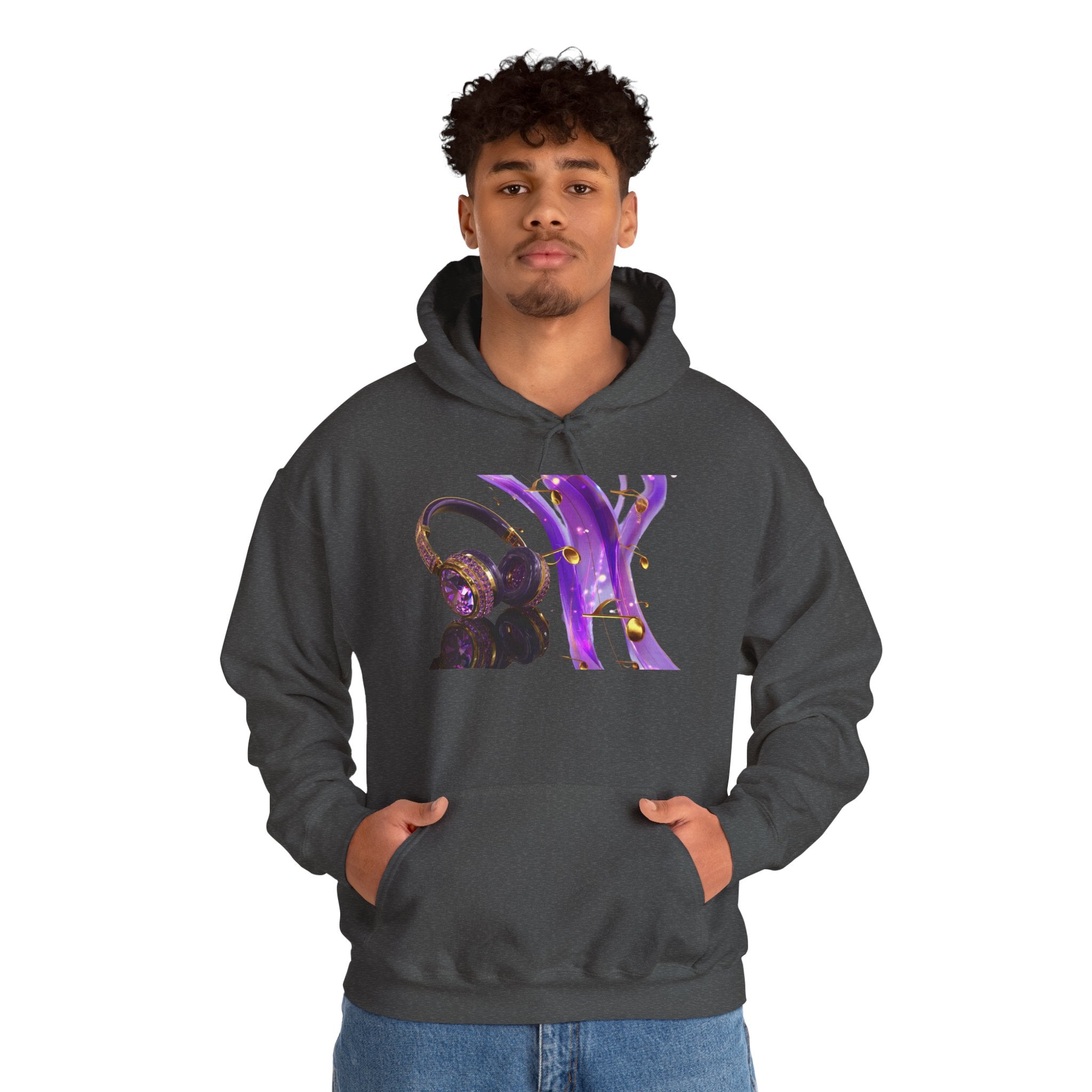 Galaxy Music Letter X Hoodie — Purple Space Headphones Graphic Pullover