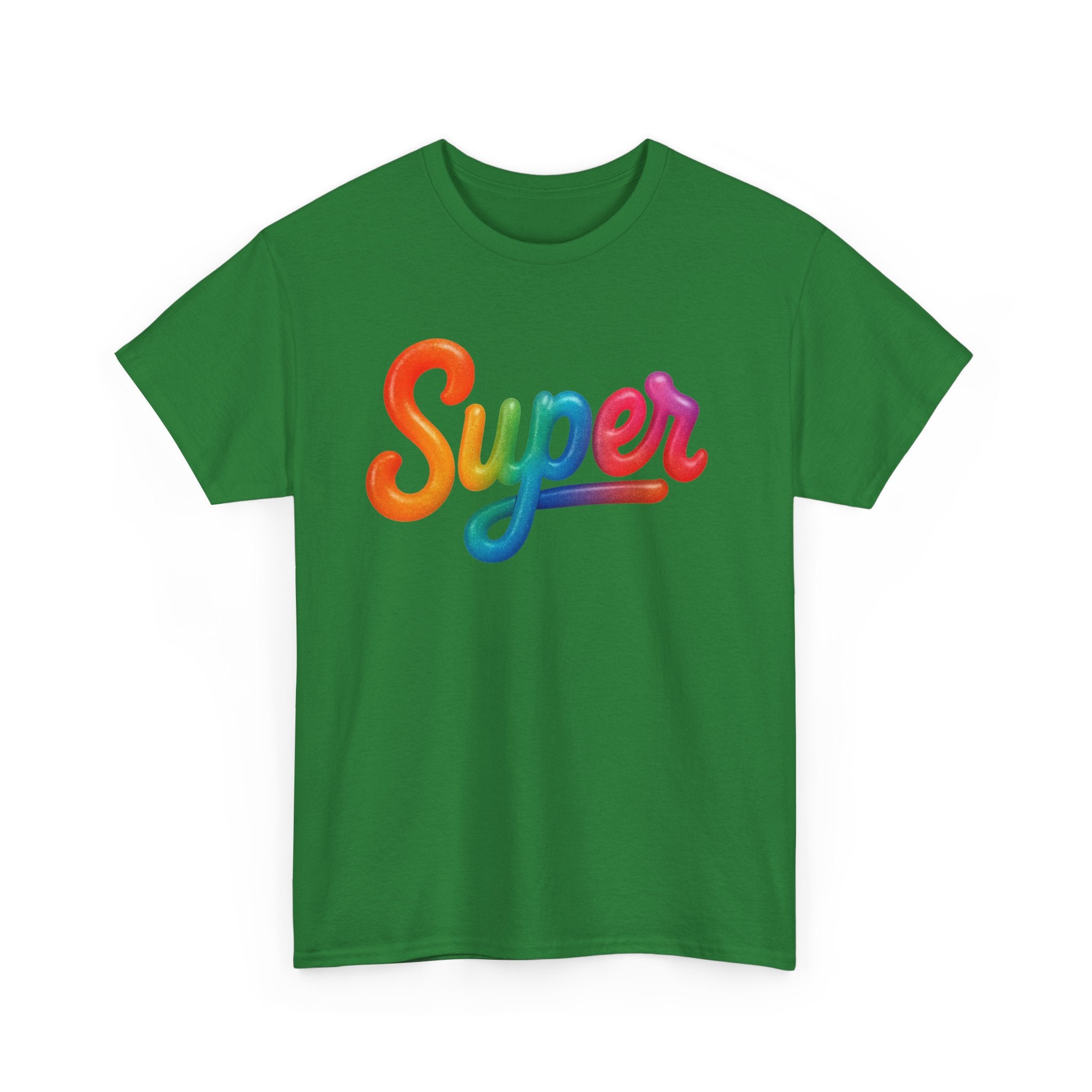 Colorful 'Super' Unisex Heavy Cotton Tee - Casual T-Shirt, Streetwear, Gift for Him/Her, Everyday Wear, Rainbow Design