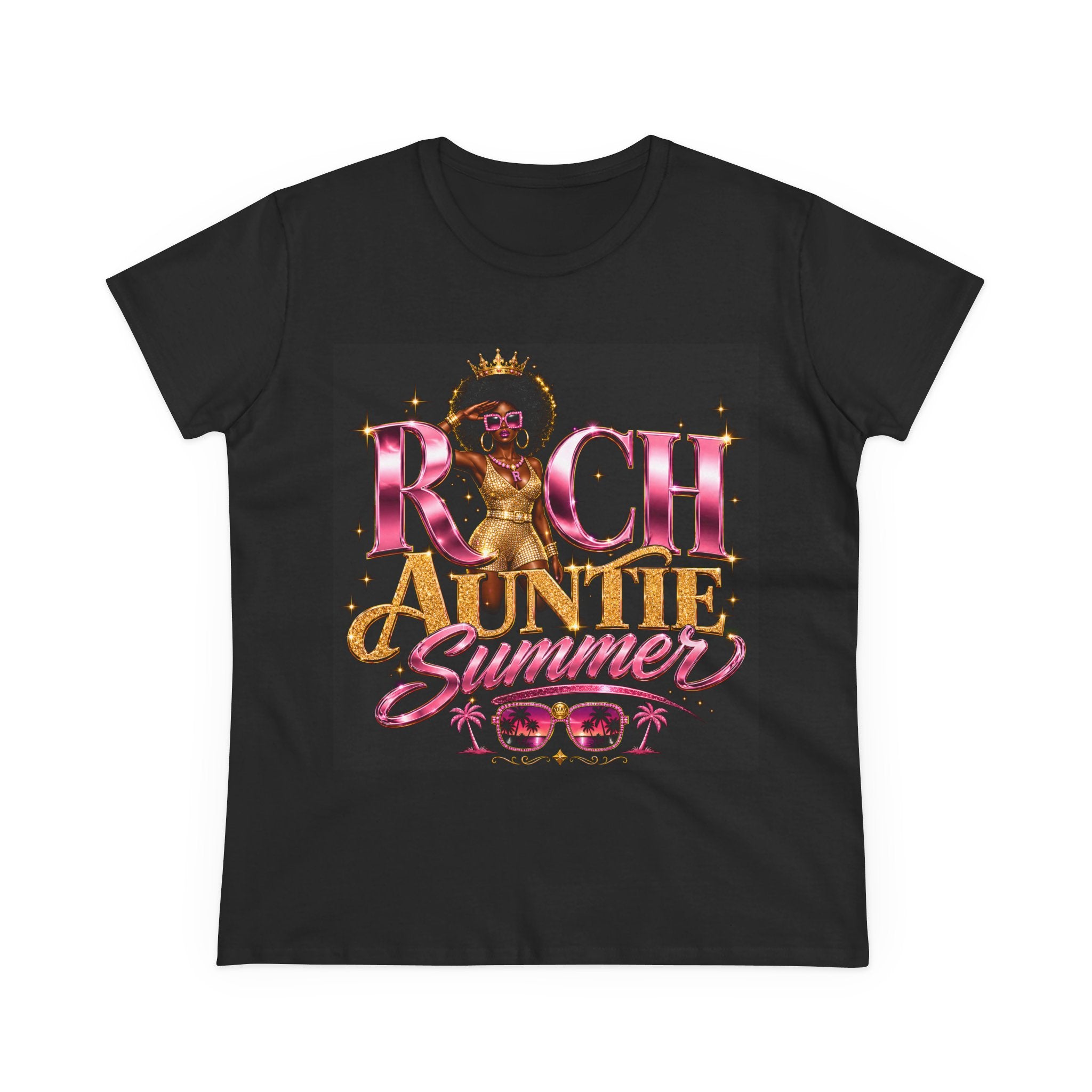 Rich Auntie Summer T-Shirt — "Rich in Peace, Purpose, Vibes" Women's Cotton Tee