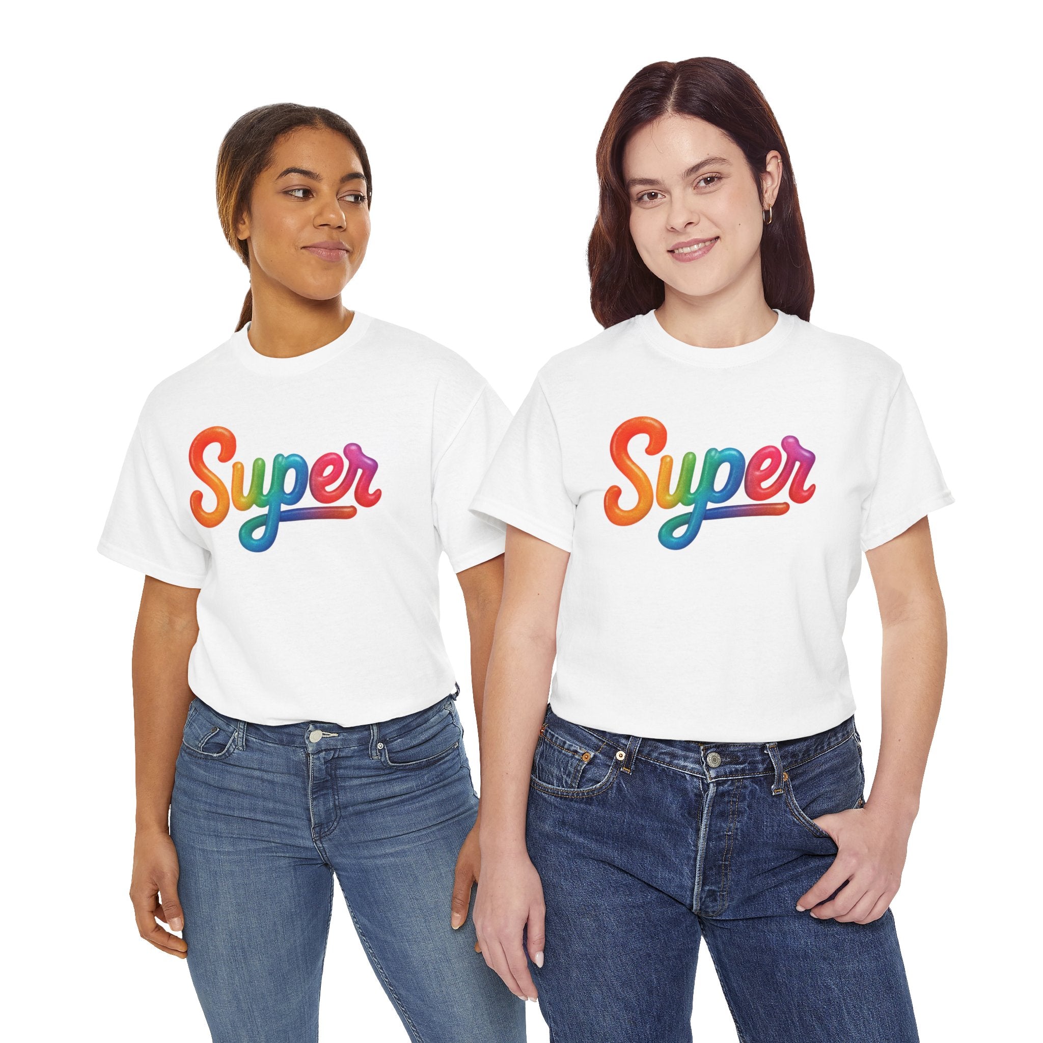 Colorful 'Super' Unisex Heavy Cotton Tee - Casual T-Shirt, Streetwear, Gift for Him/Her, Everyday Wear, Rainbow Design