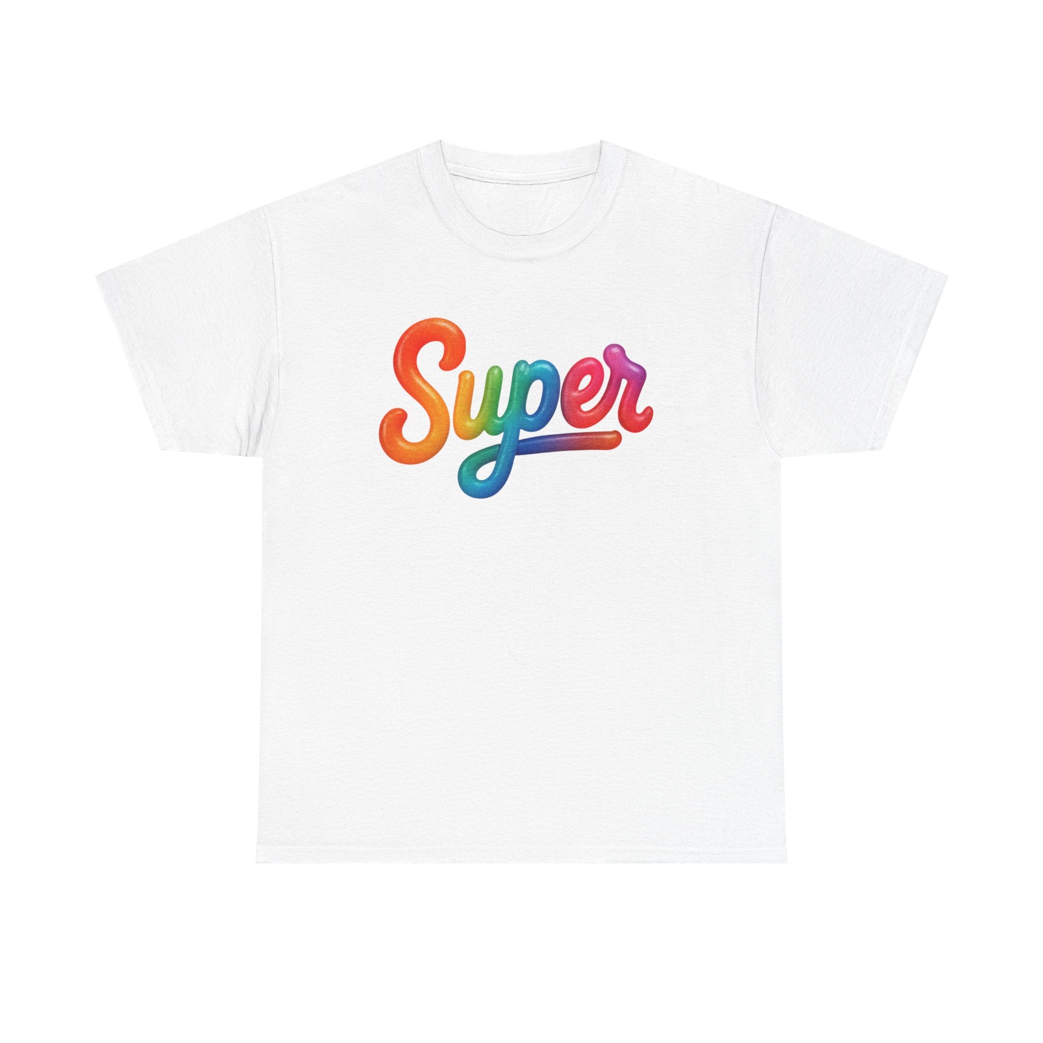 Colorful 'Super' Unisex Heavy Cotton Tee - Casual T-Shirt, Streetwear, Gift for Him/Her, Everyday Wear, Rainbow Design