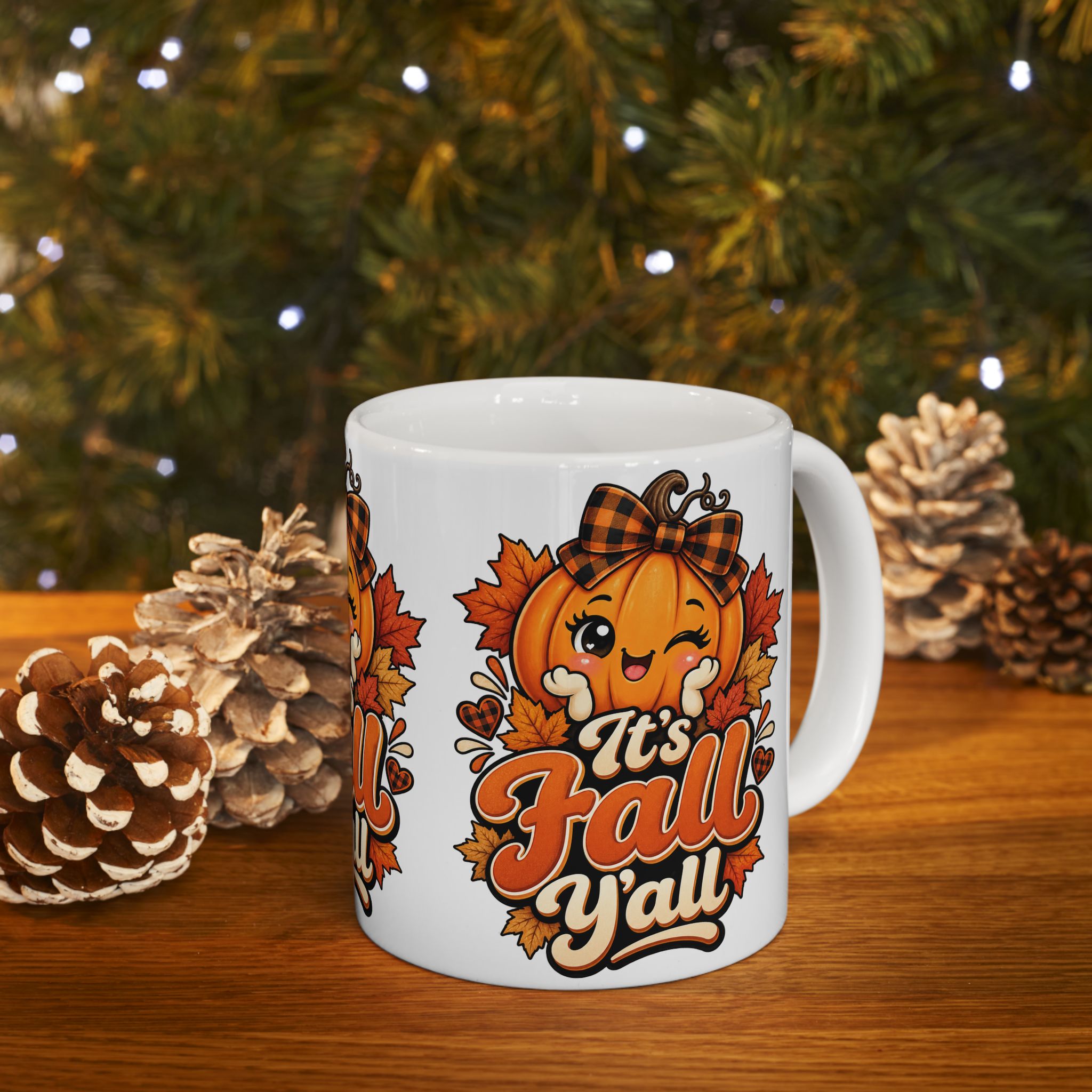 It's Fall Y'all Ceramic Mug — Cute Pumpkin & Autumn Leaves 11oz/15oz