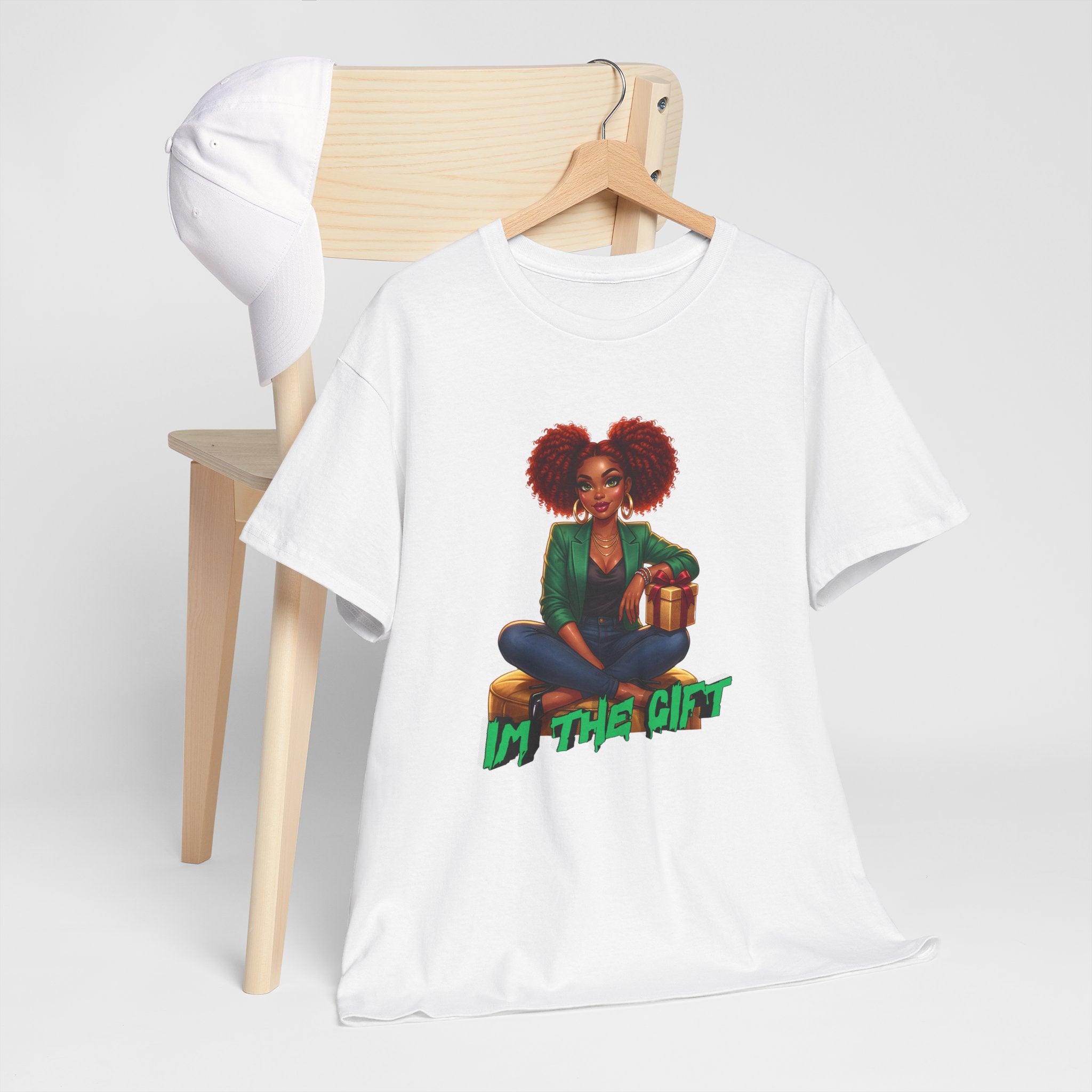 T‑Shirt — 'In The Gift' Afro Woman Graphic Tee, Holiday Present Vibe